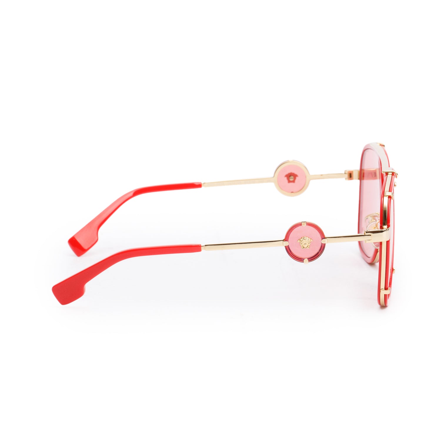 Versace 2233 Gold Tone Metal Red Acetate Medusa Navigator Aviator Sunglasses w/ Box & Case