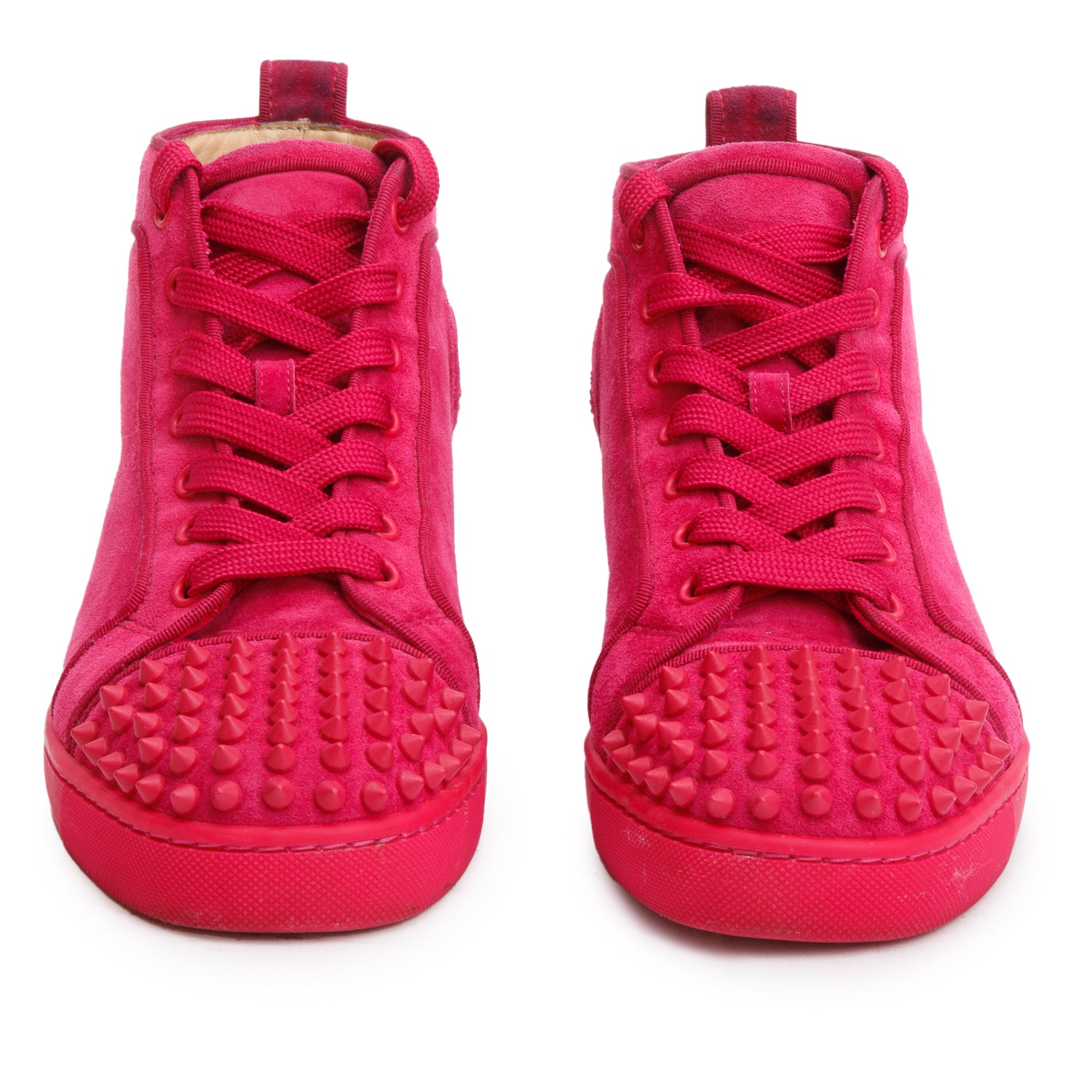 Christian Louboutin Pink Suede Louis Spikes Orlato High-Top Sneakers, Size 39 w/ Box