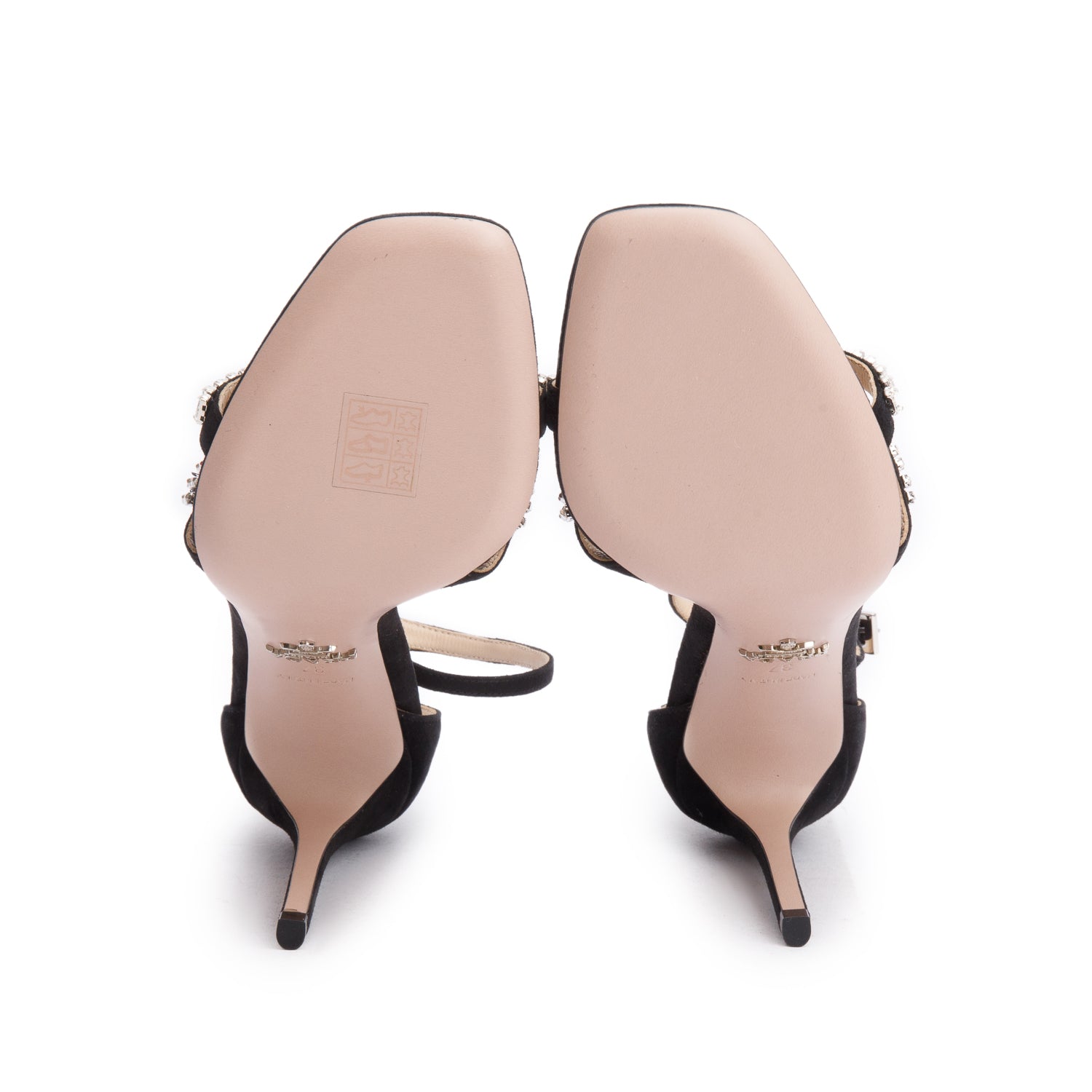 Prada Black Suede Crystal accent Slingback Sandals, Size 37 w/ Box