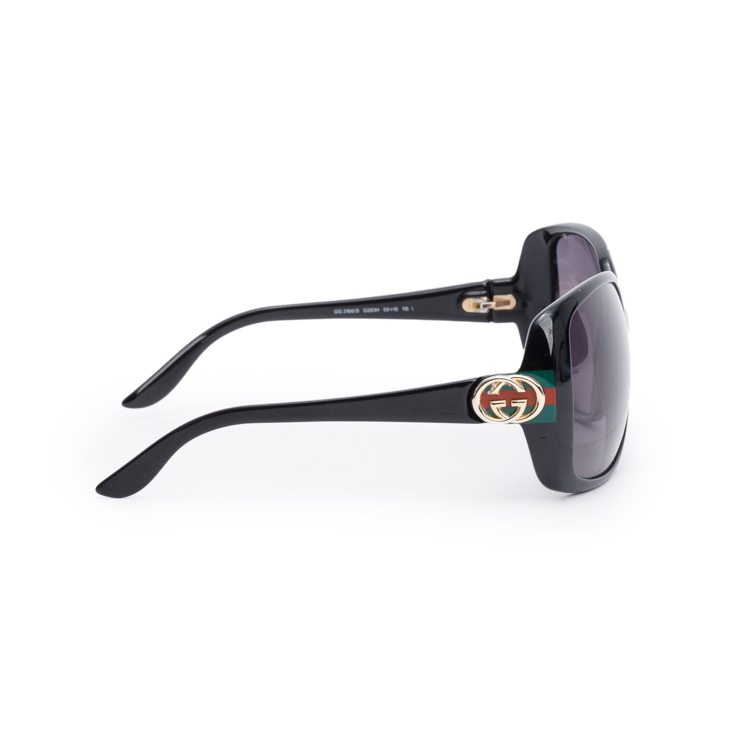 Gucci GG03166/S Black Acetate Web Interlocking G Accent Oversize Square Sunglasses w/ Case