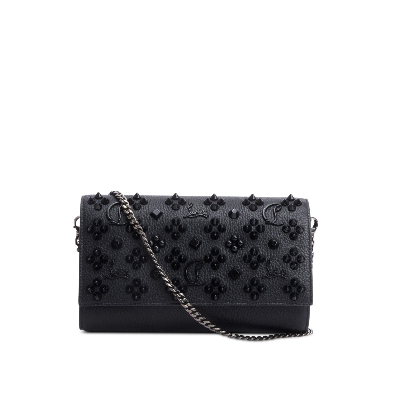Christian Louboutin Black Calfskin Leather Spike Loubinthesky Paloma Chain Clutch