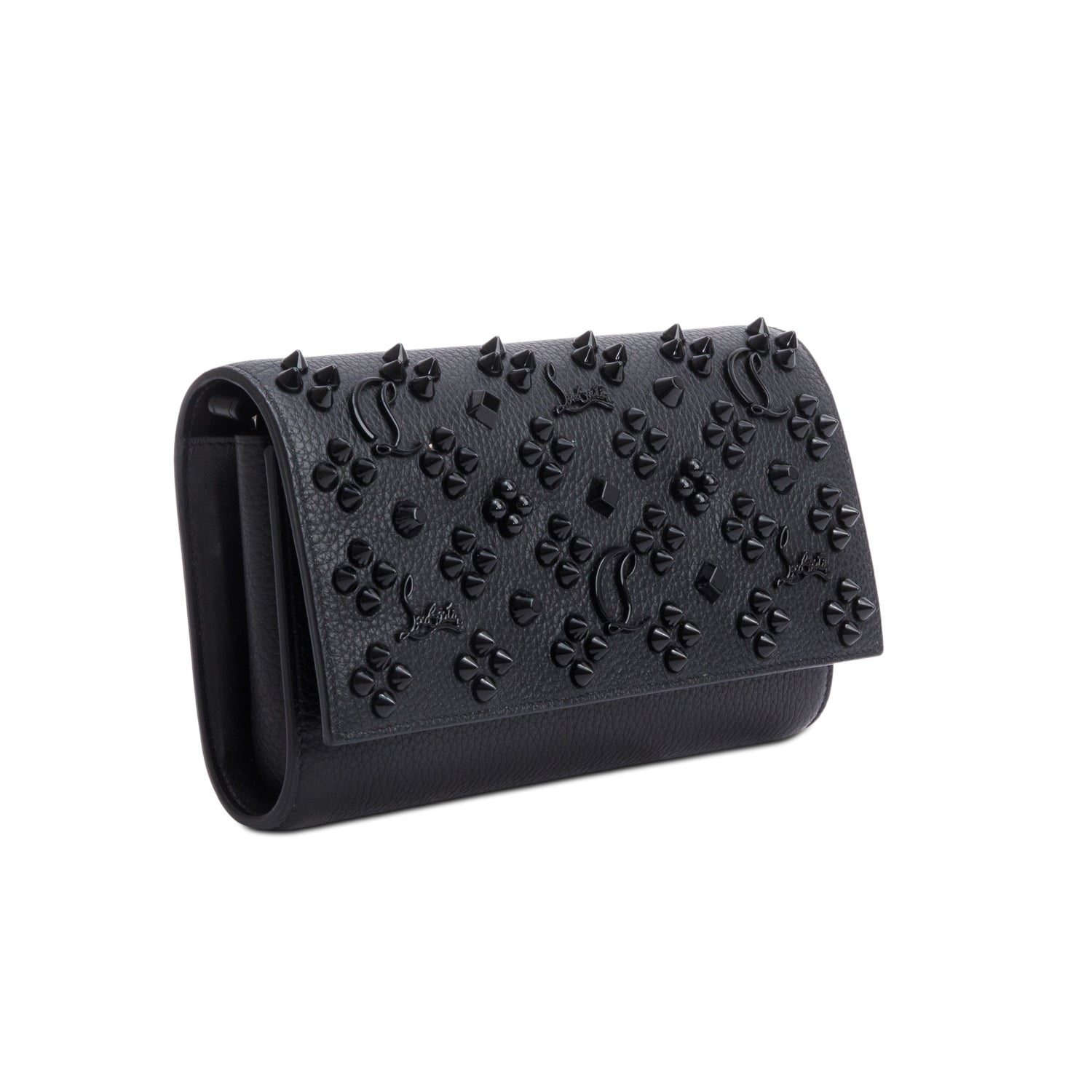 Christian Louboutin Black Calfskin Leather Spike Loubinthesky Paloma Chain Clutch