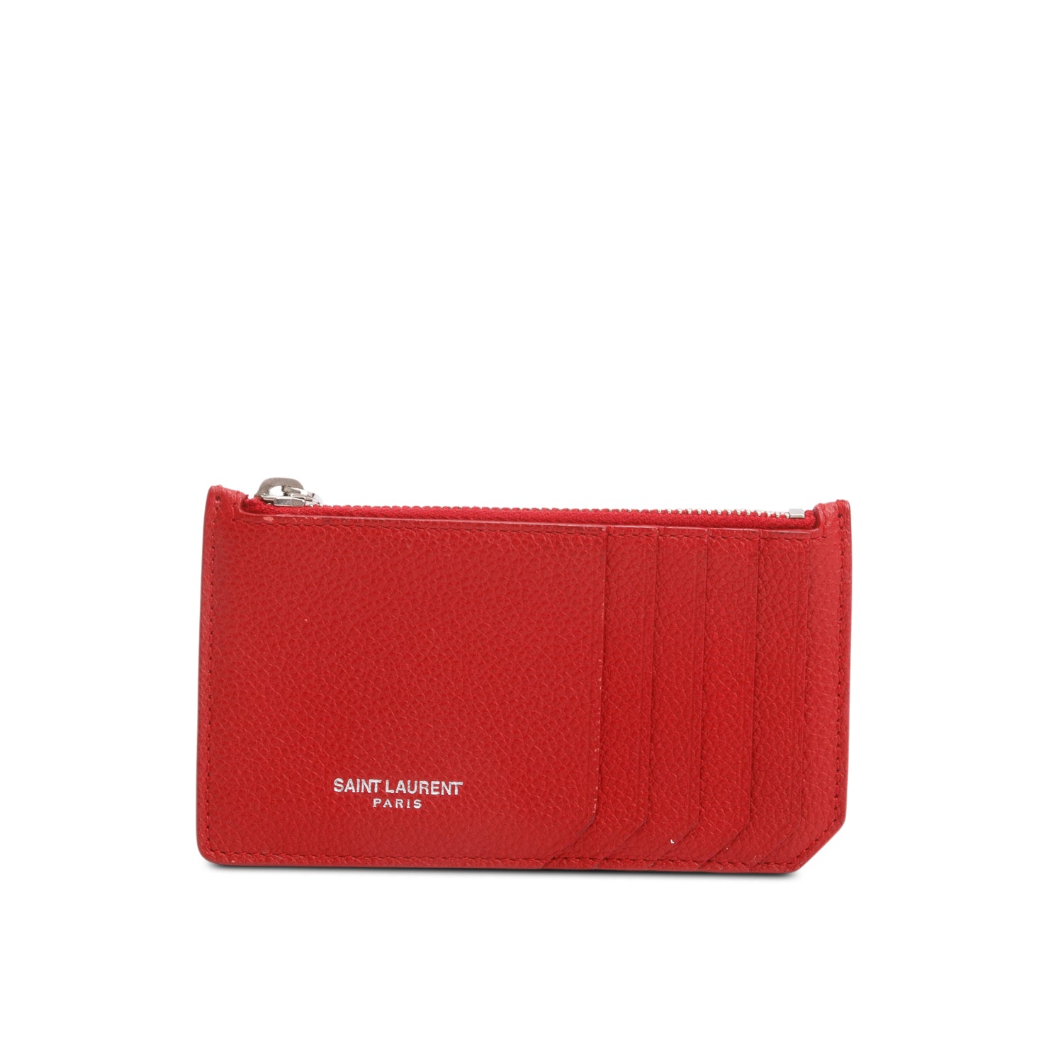 Saint Laurent Red Calfskin Leather Paris Fragments Zipped Card