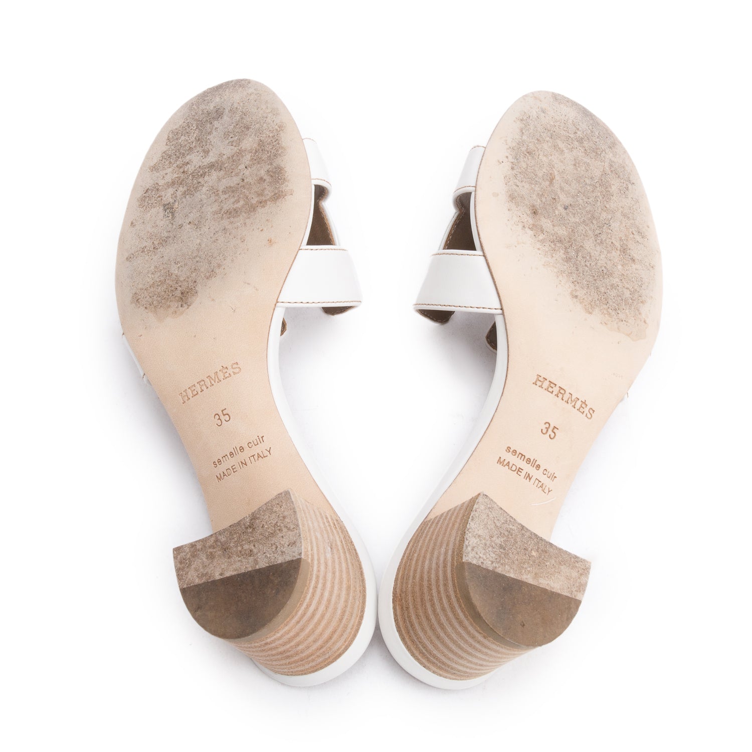 Hermes White Box Leather Oasis Sandals, Size 35