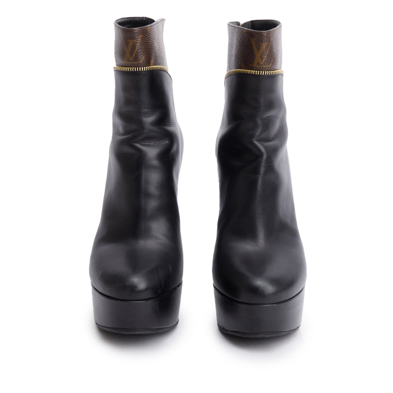 Louis Vuitton 2022 Black Leather Monogram Afterglow Platform Ankle Boots, Size 38