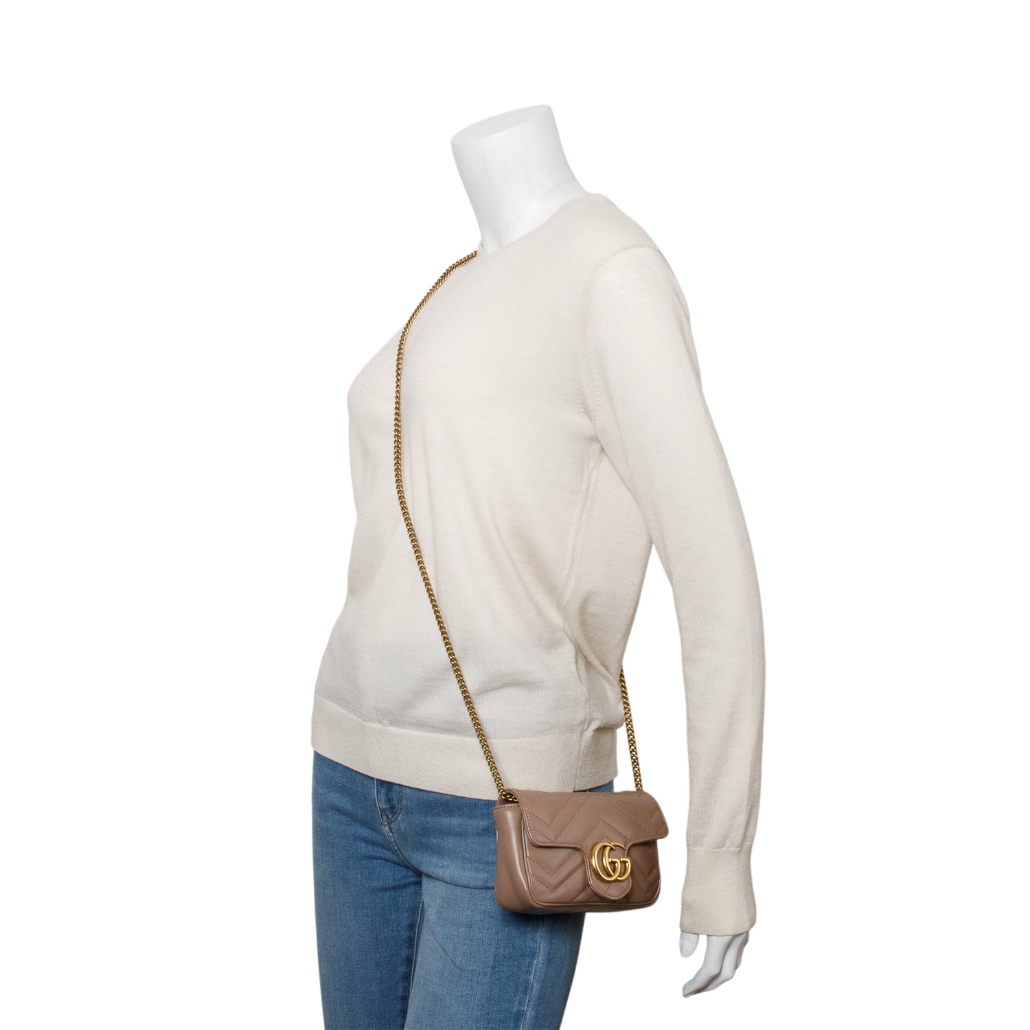 Gucci Taupe GG Marmont Matelasse Leather Super Mini Bag
