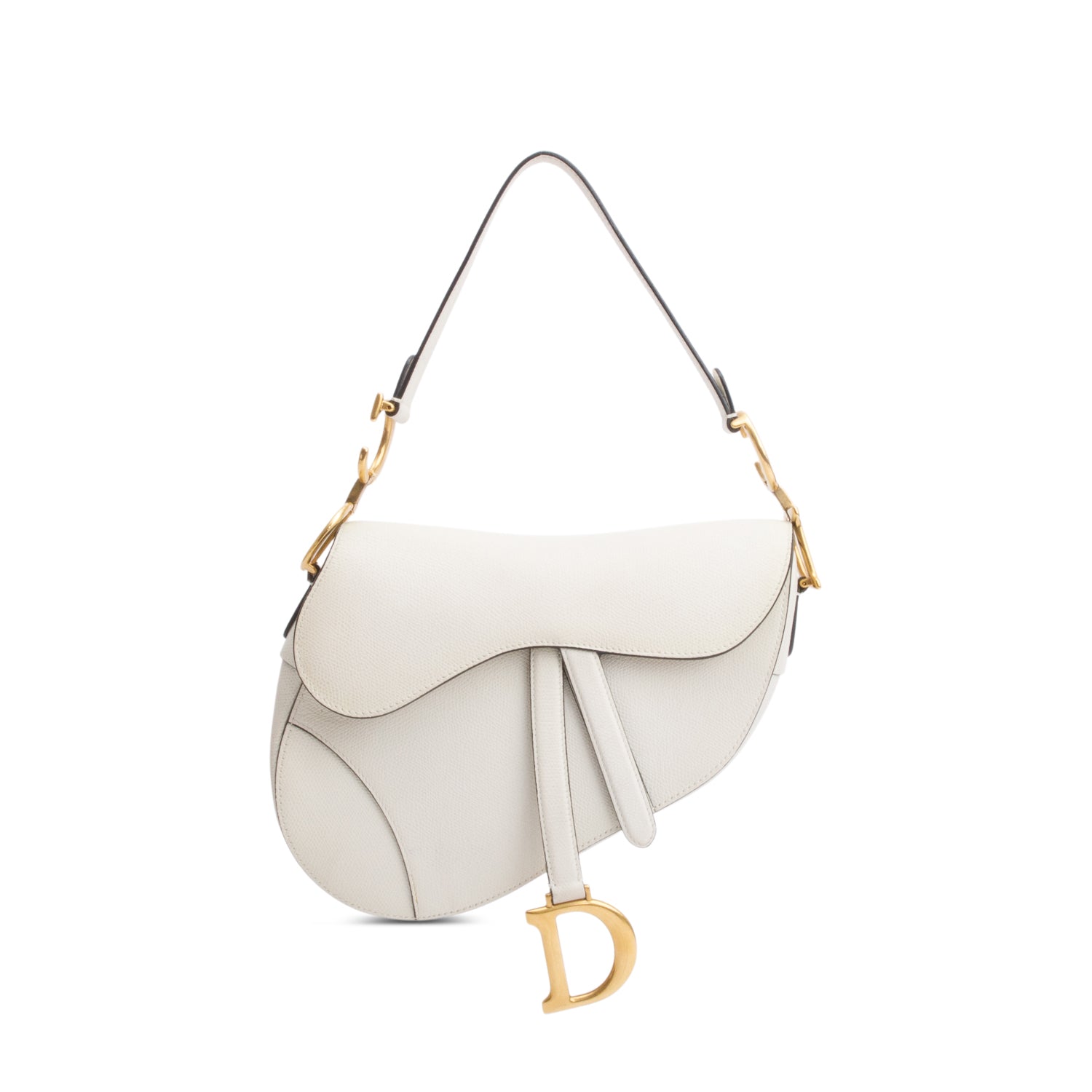 Christian Dior White Grained Calfskin Leather Medium Saddle Bag