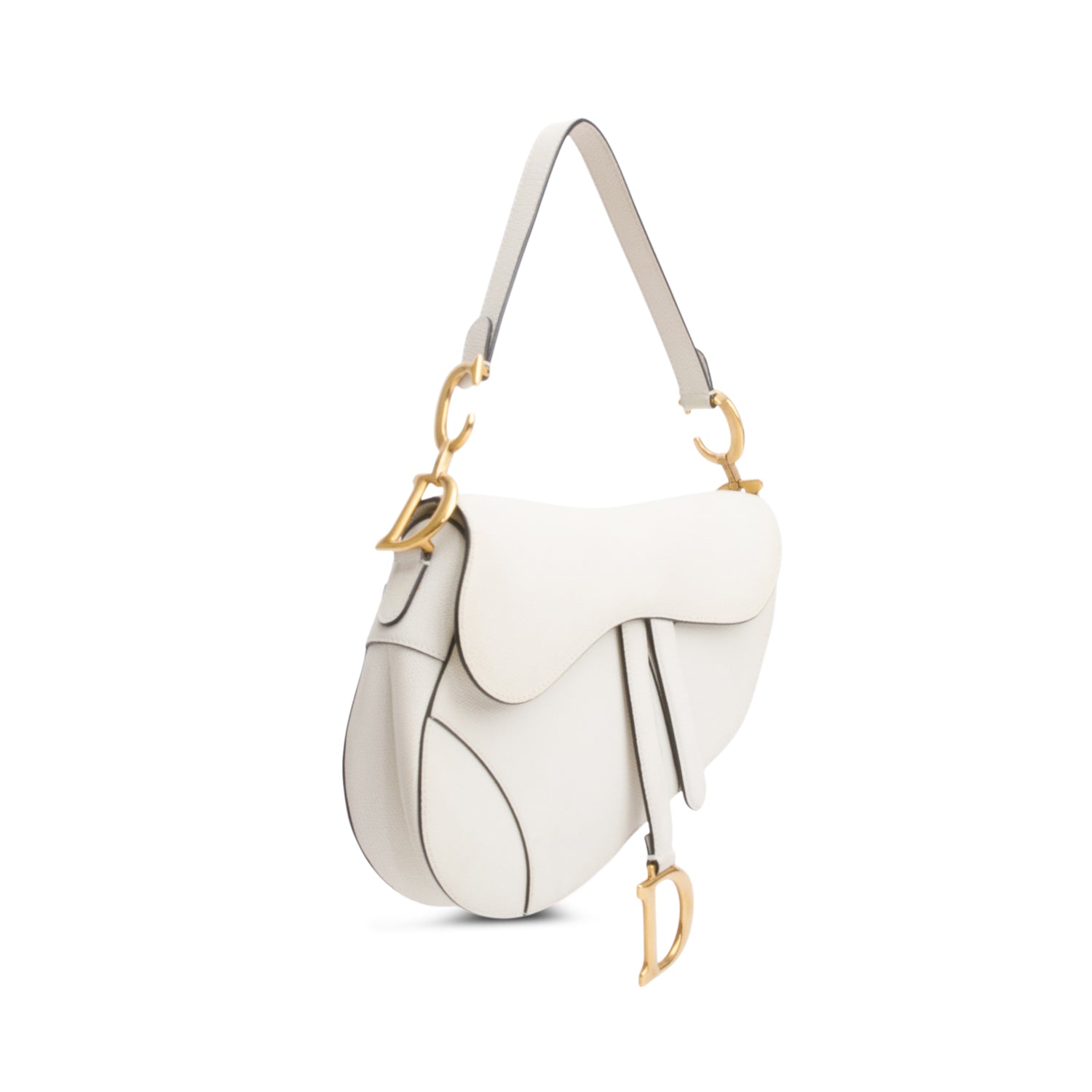 Christian Dior White Grained Calfskin Leather Medium Saddle Bag