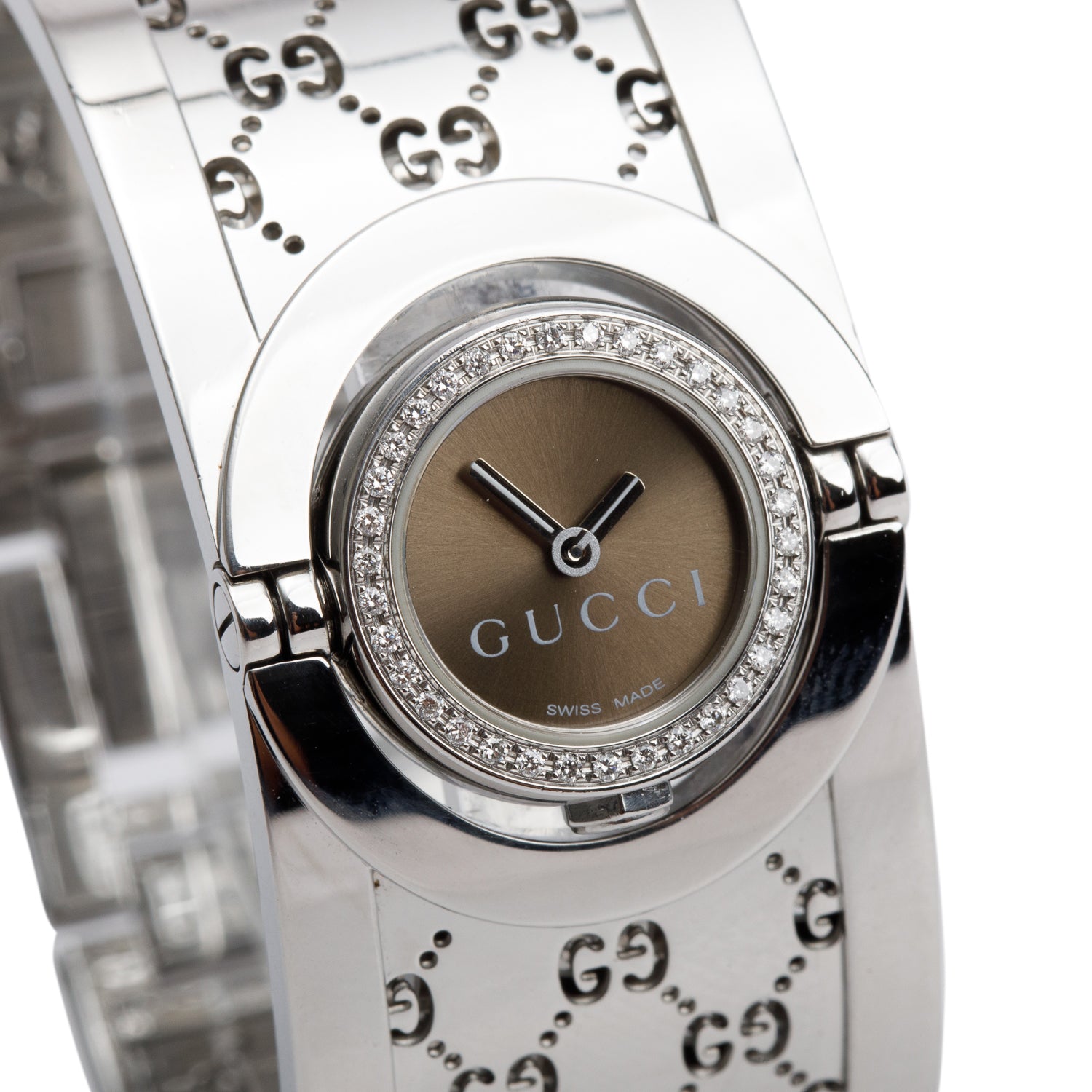Gucci Stainless Steel Diamond Bezel Twirl Quartz Watch YA112503