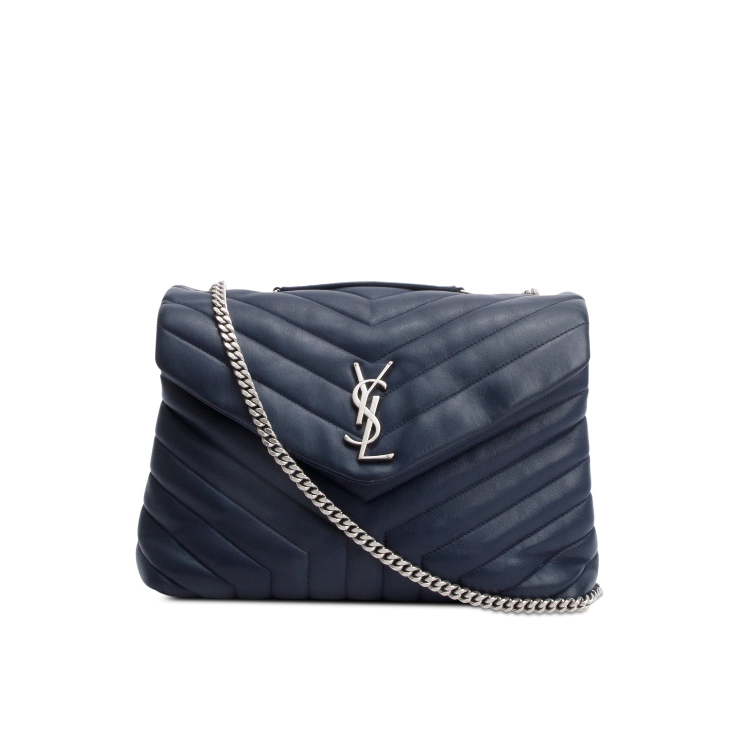 Saint Laurent Navy Quilted Leather Medium Loulou Monogram Shoulder Bag