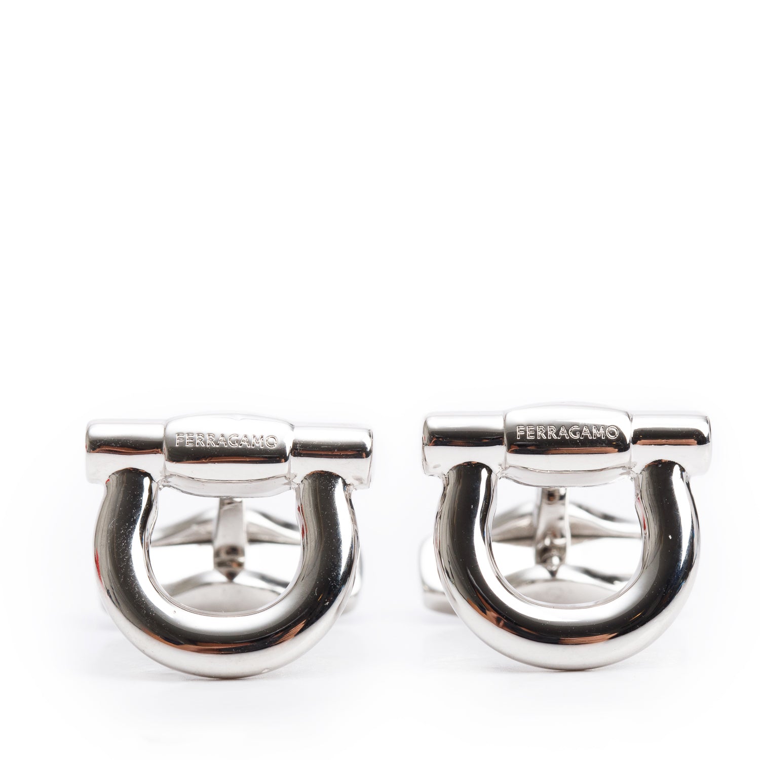 Salvatore Ferragamo Palladium Plated Gancini Cufflinks w/ Box