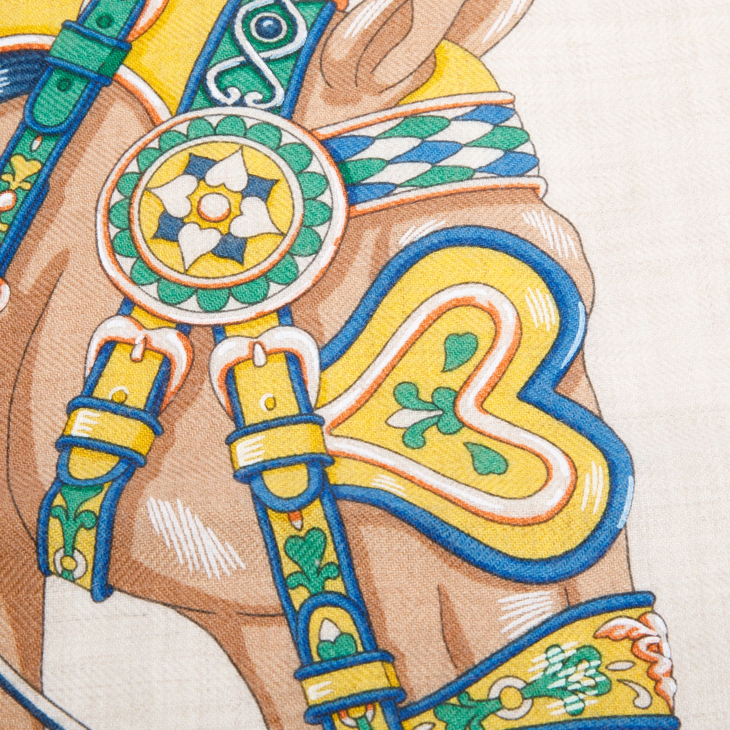 Hermes 2025 Naturel Multicolor 'Harnais De Coeur' Pocket Square Cashmere/Silk Scarf 45 w/ Box & Receipt