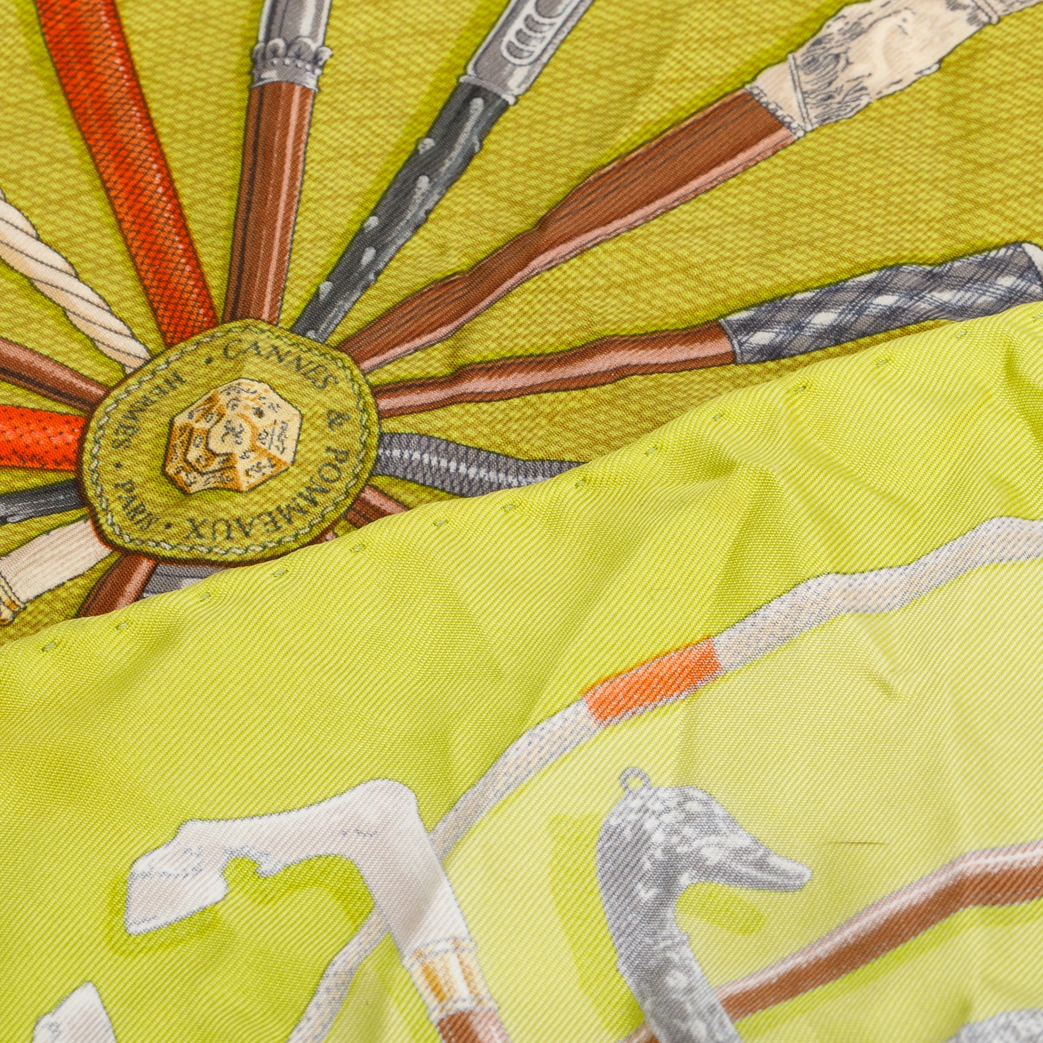 Hermes Green Multicolor 'Cannes & Pommeaux' Pocket Square Silk Scarf 45