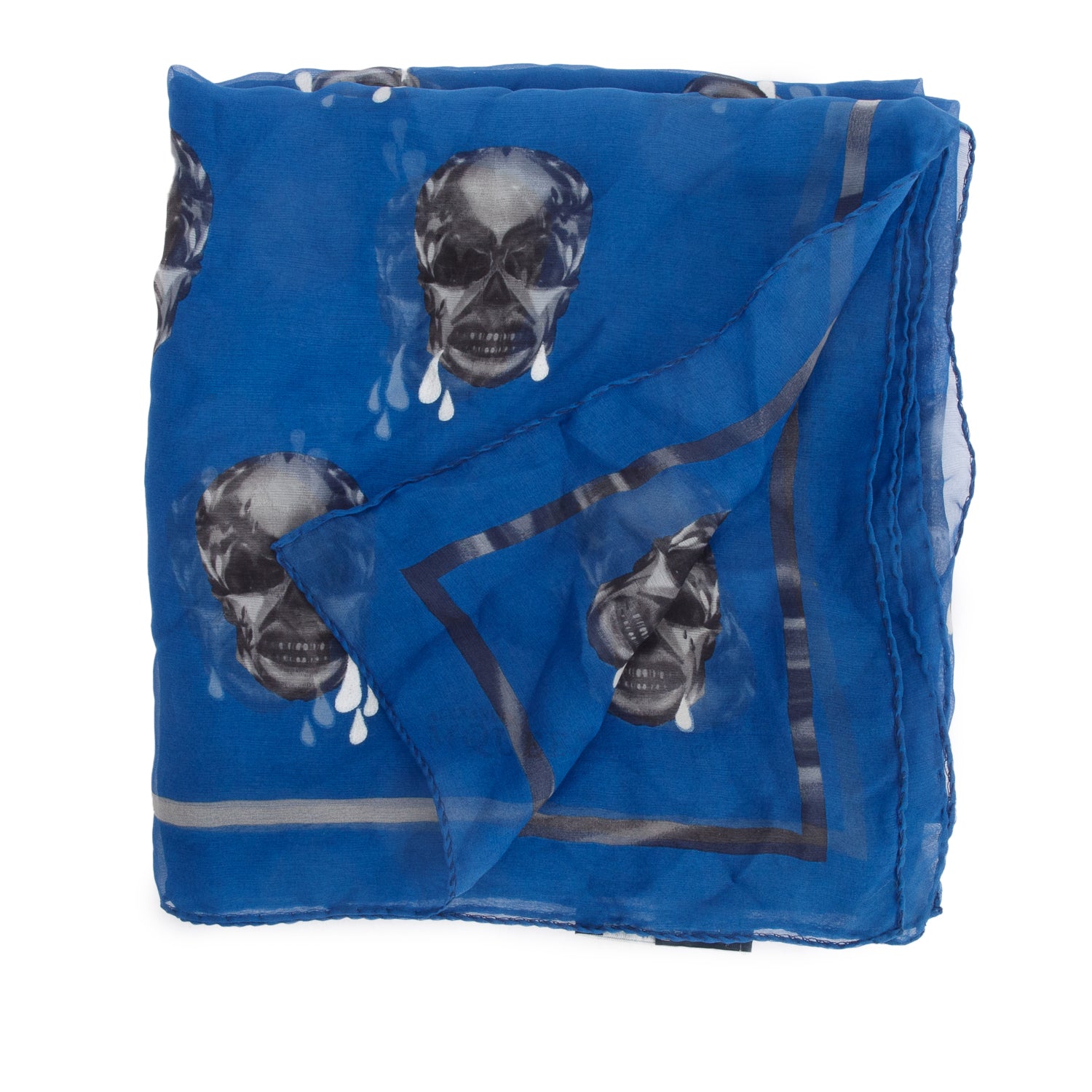 Alexander McQueen Blue/Black Skull Printed Silk Scarf