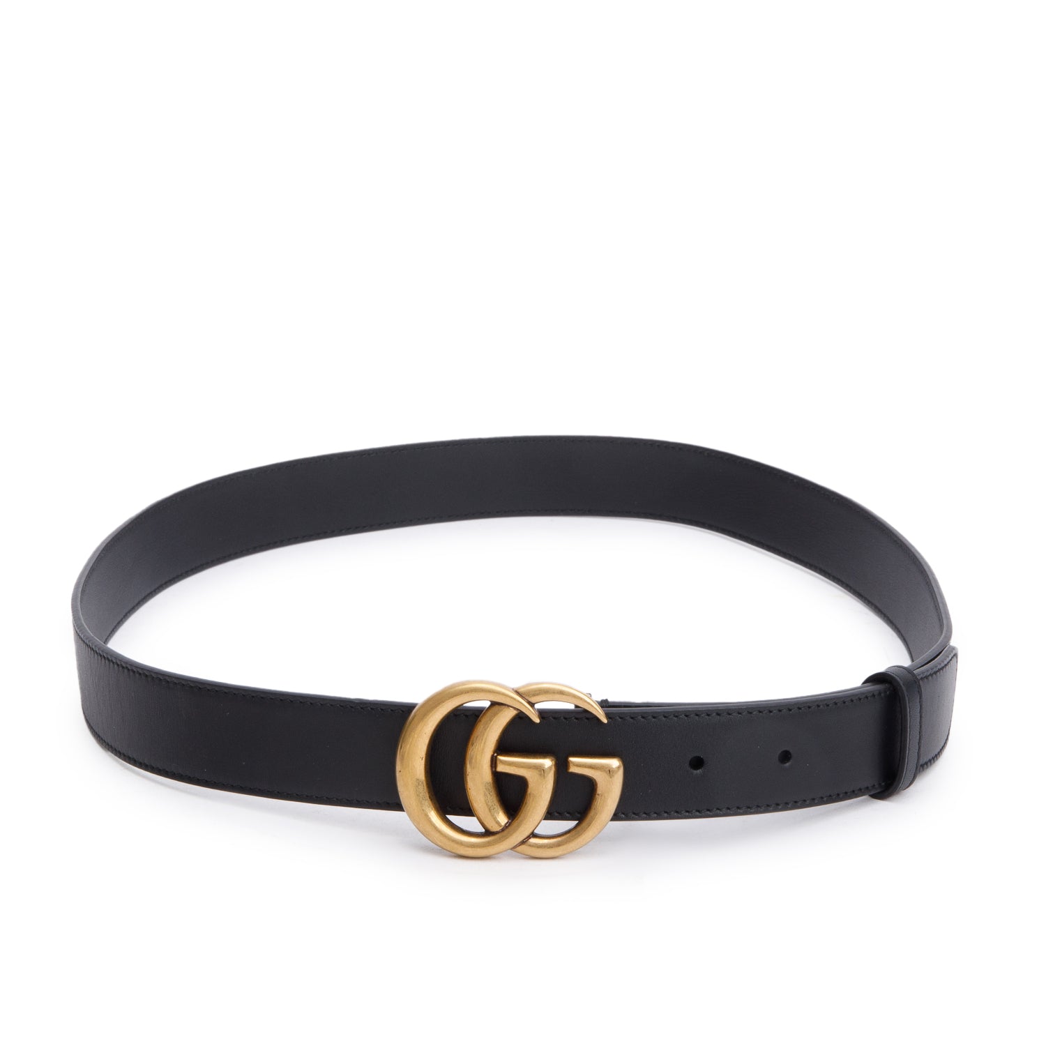 Gucci Black Leather GG Marmont Thin Belt, 95 38