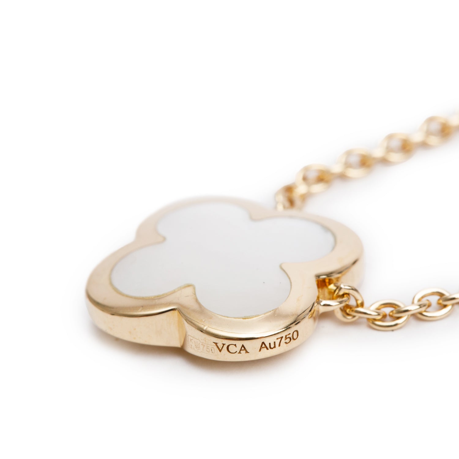 Van Cleef & Arpels 18k Yellow Gold Pure Alhambra Mother of Pearl Pendant Necklace w/ Box & Certificate