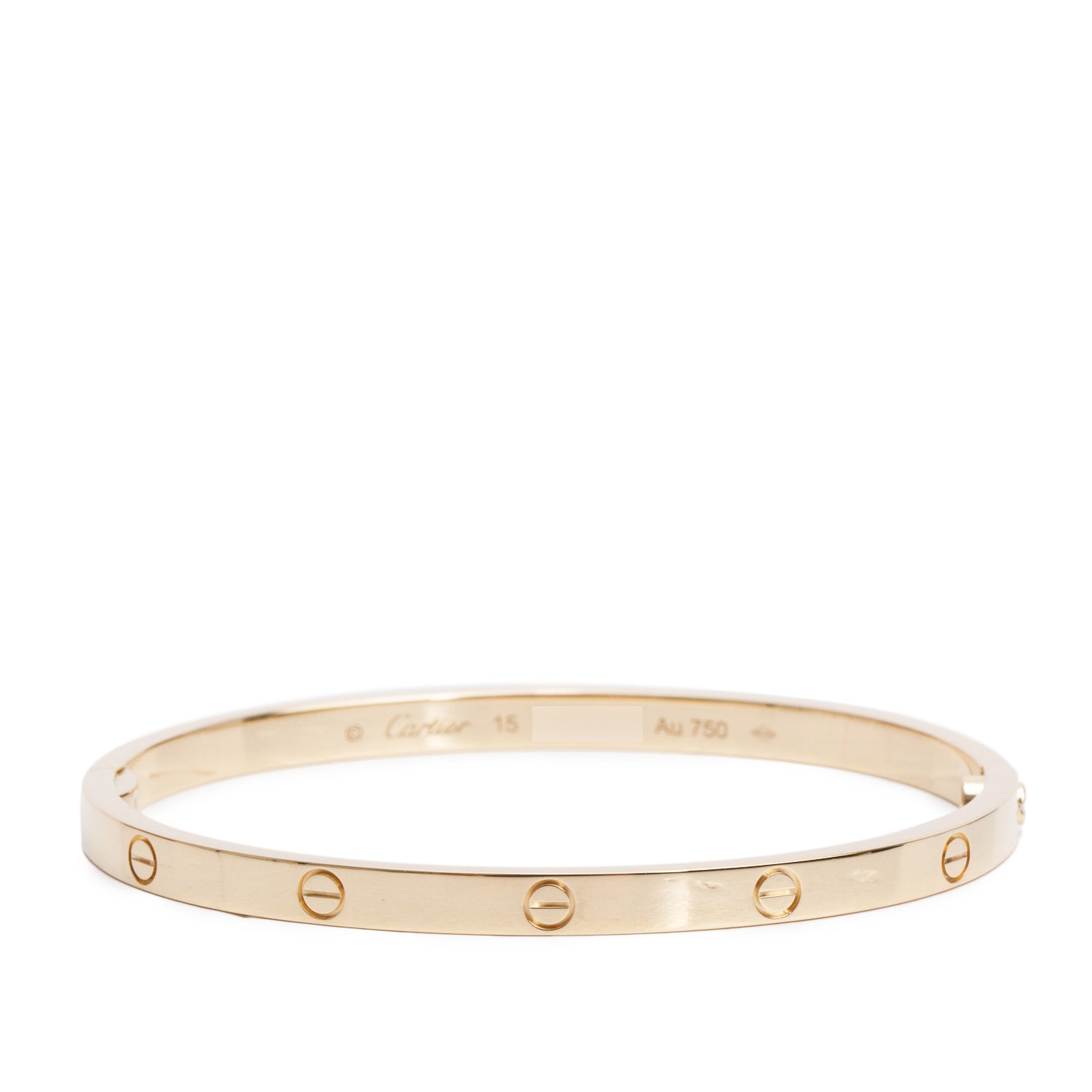 Cartier 18k Yellow Gold 3.65 MM Love Bracelet, Small Model, Size 15 w/ Receipt & Certificate