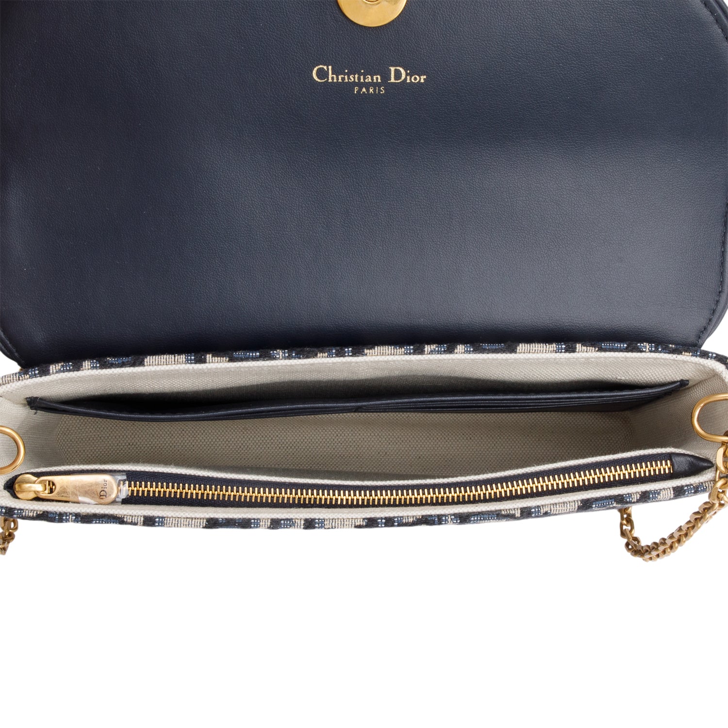 Christian Dior 2023 Oblique Jacquard Medium Saddle Pouch with Chain w/ Box