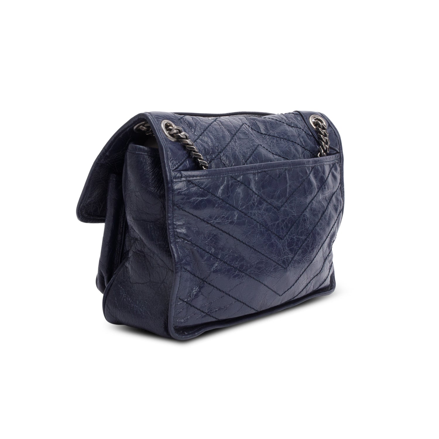 Saint Laurent Blue Crinkled Calfskin Leather Medium Niki Shoulder Bag