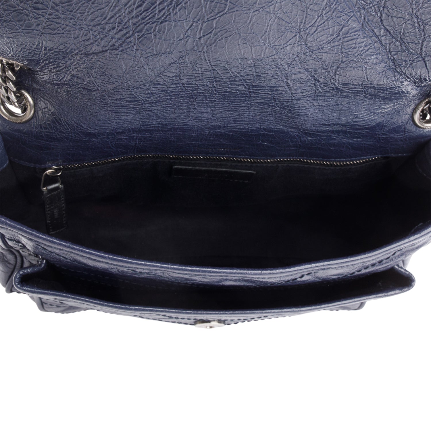 Saint Laurent Blue Crinkled Calfskin Leather Medium Niki Shoulder Bag