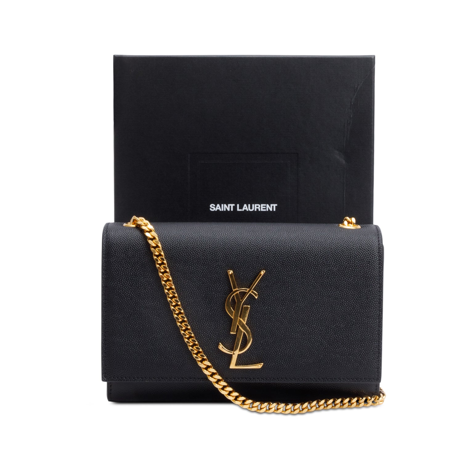 Saint Laurent 2022 Black Grain De Poudre Leather Small Monogram Kate Bag w/ Box