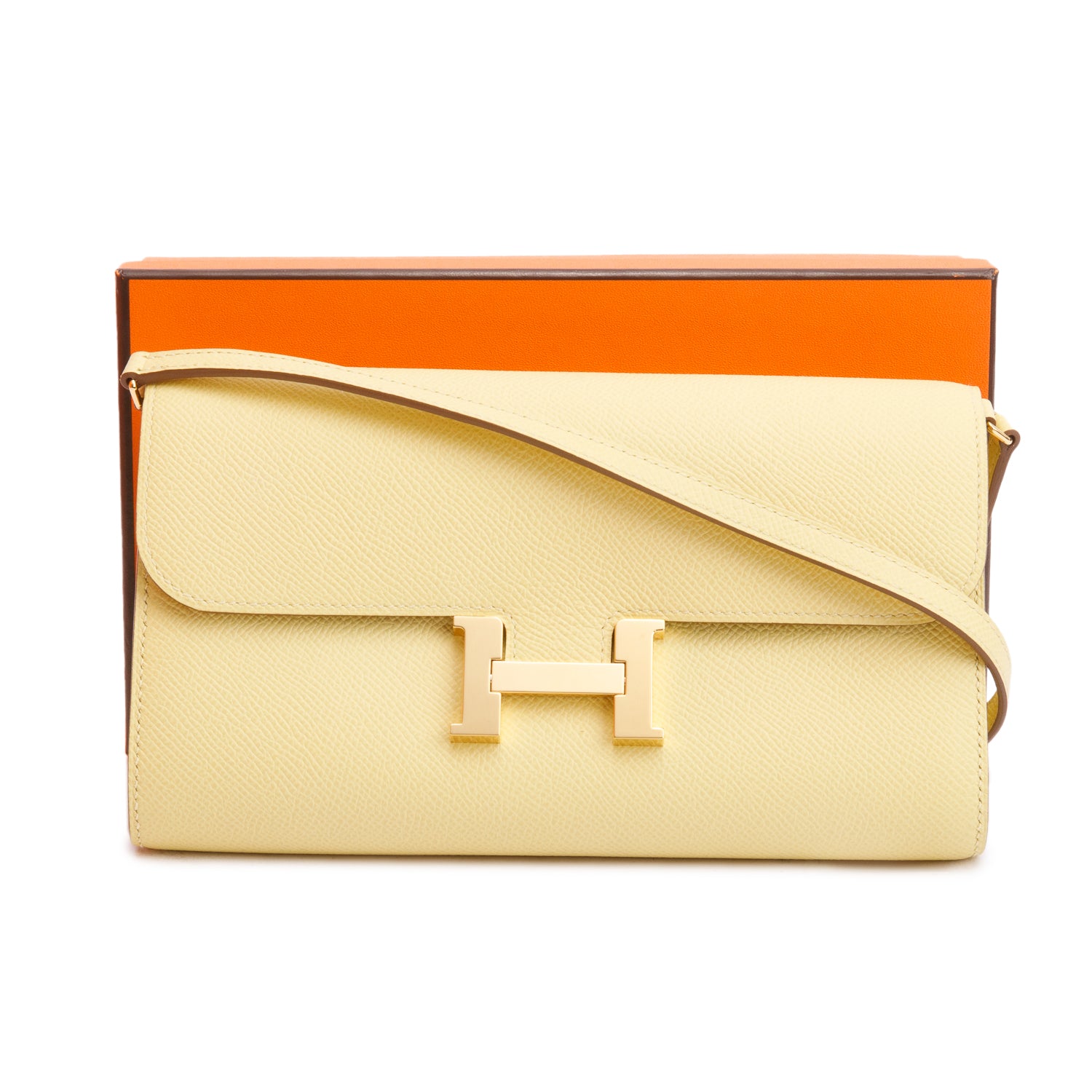 Hermes 2021 Jaune Poussin Epsom Leather Constance to Go w/ Strap, Box & Receipt