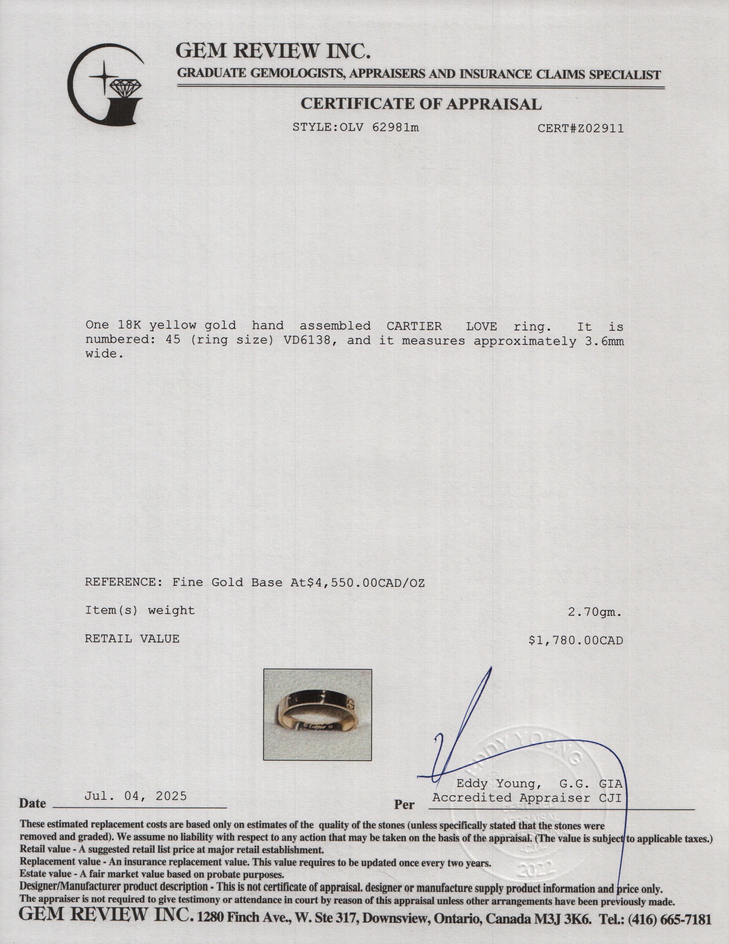 Cartier 18k Rose Gold 3.6 mm Love Wedding Band Ring, Size 45 3.25