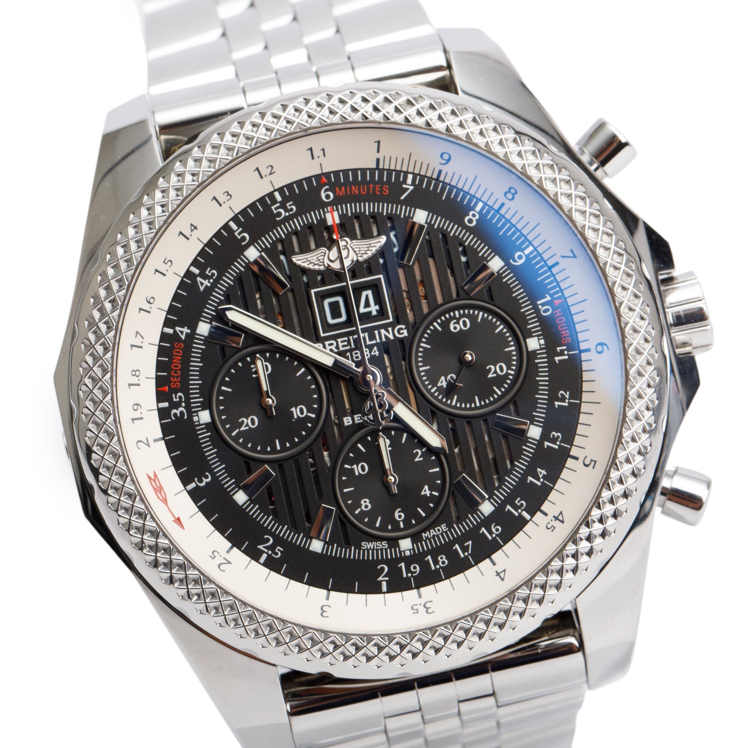 Breitling Stainless Steel Bently 6.75 49 MM Automatic Chronograph Watch A44364 w/ Box & Papers