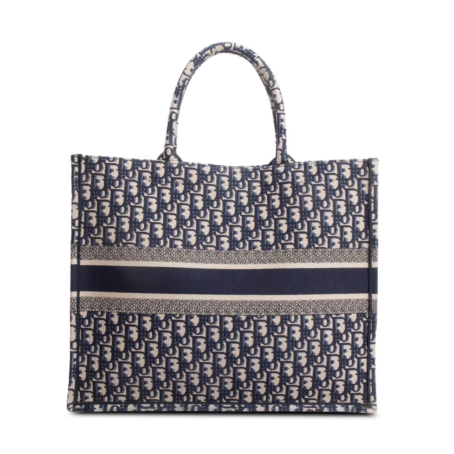 Christian Dior Ecru and Blue Dior Oblique Embroidery Large Book Tote