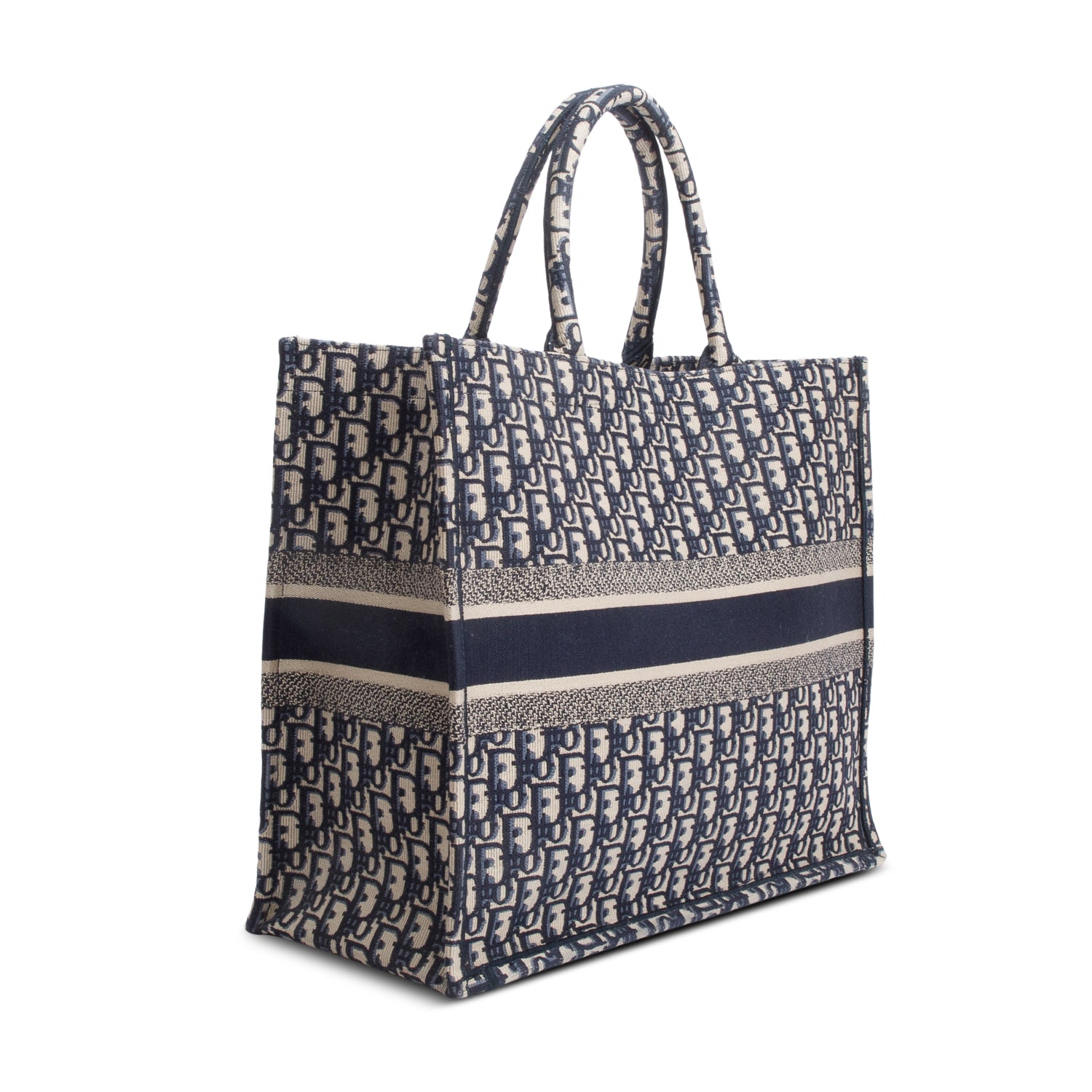Christian Dior Ecru and Blue Dior Oblique Embroidery Large Book Tote