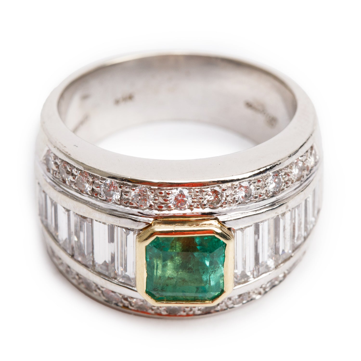 14k White & Yellow Gold Emerald & Diamond Ring, Size 6.75