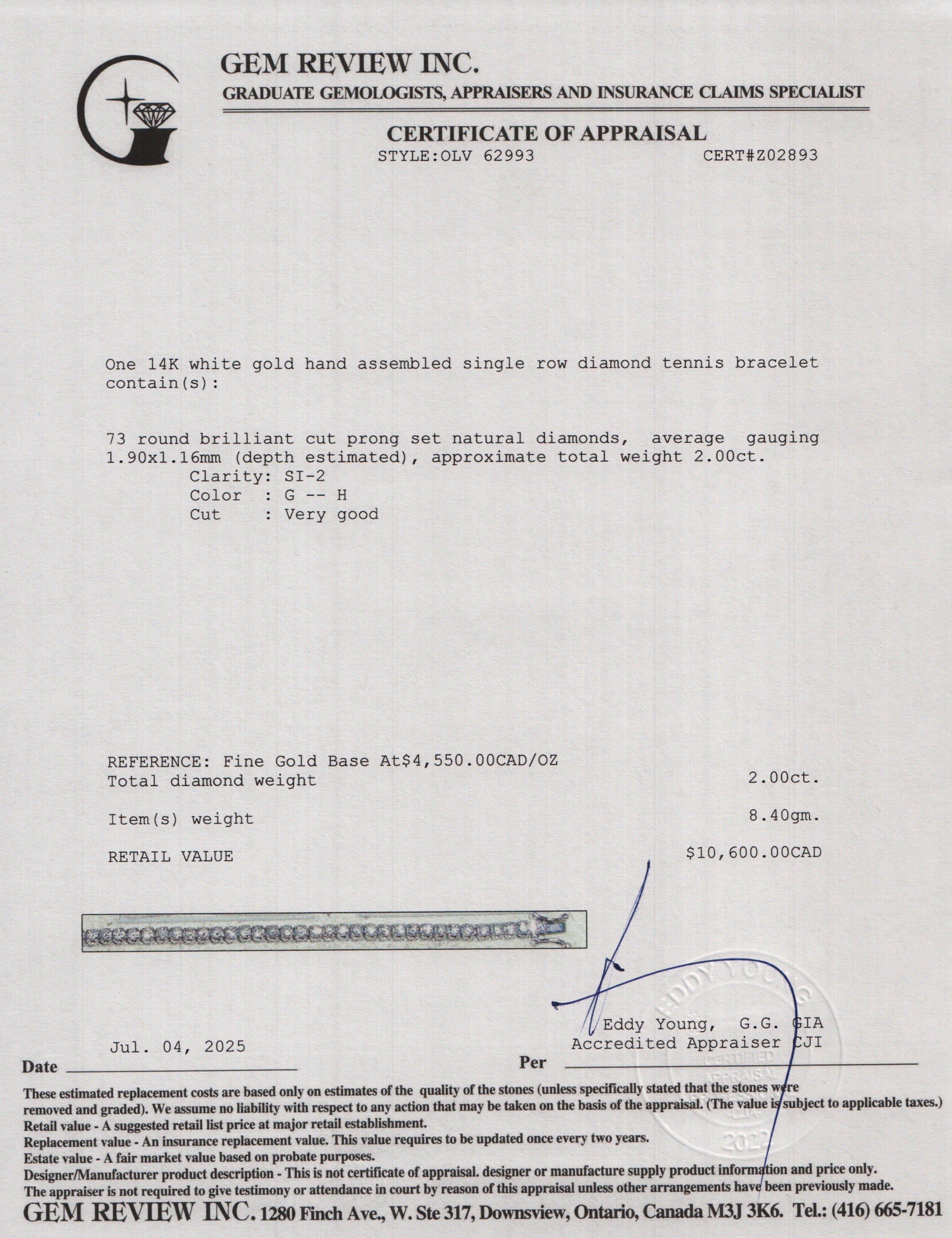 14k White Gold 2.00 tcw. Diamond Tennis Bracelet