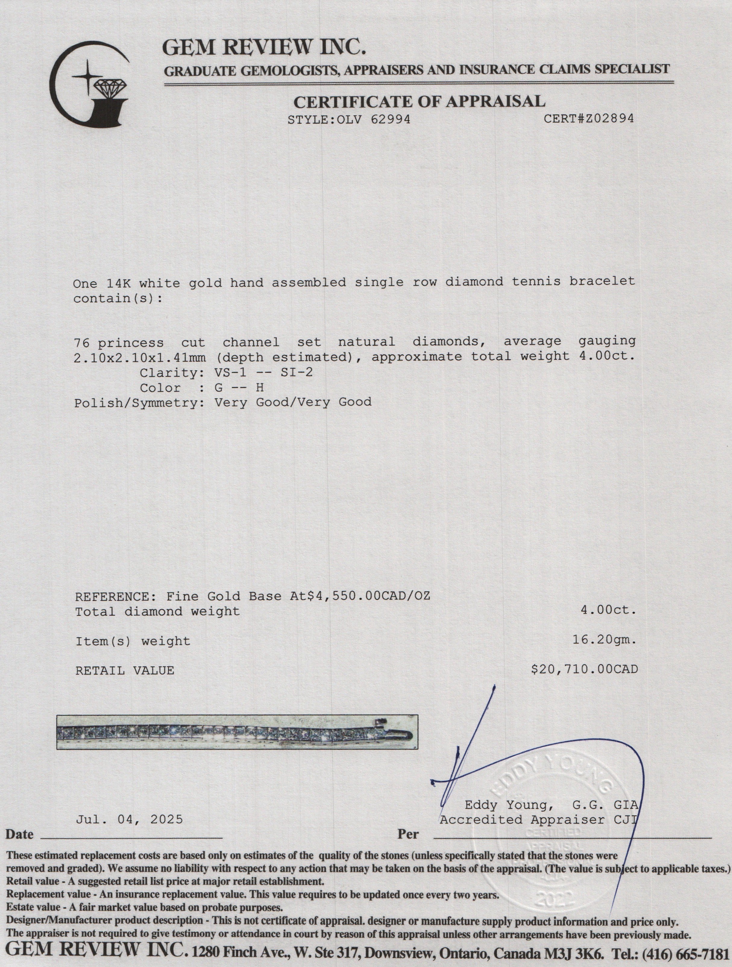 14k White Gold 4.00 tcw. Diamond Tennis Bracelet