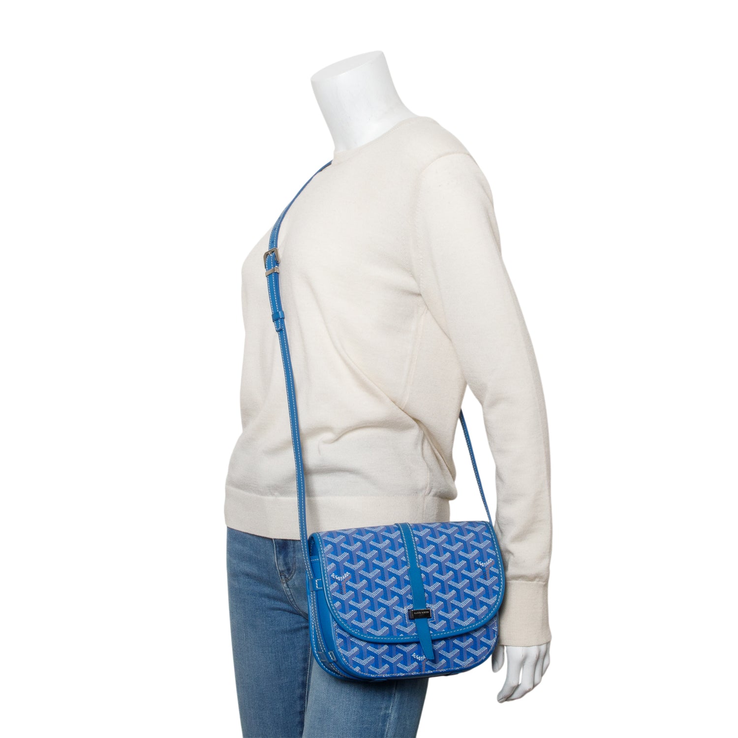 Goyard 2020 Blue Leather & Monogram Canvas Belvedere II PM Crossbody Bag
