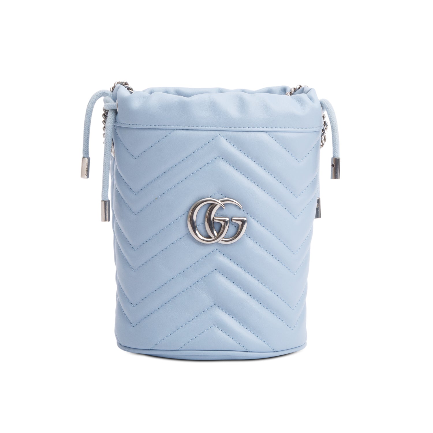 Gucci Blue Calfskin Leather GG Marmont Mini Bucket Bag