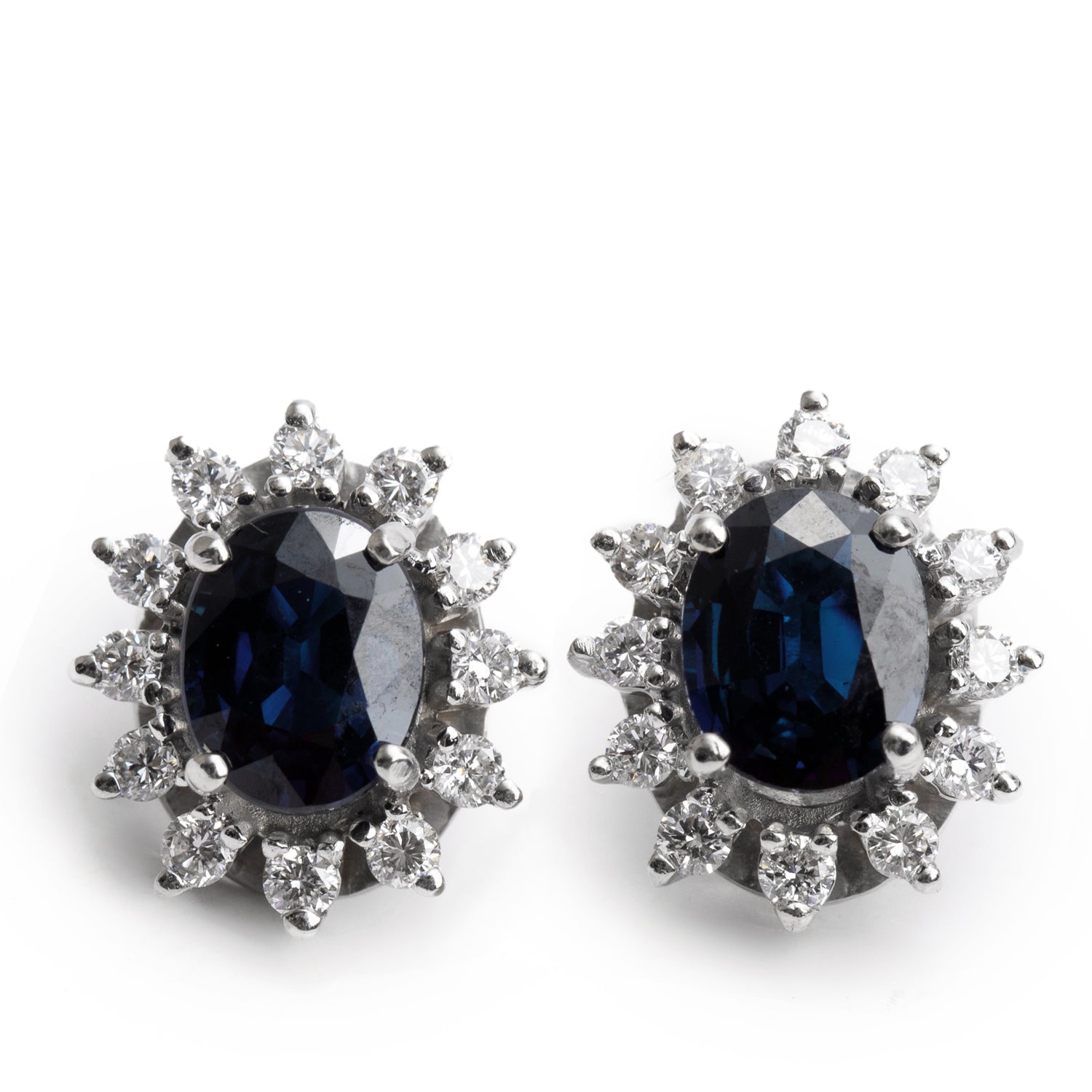 14k White and Yellow Gold Blue Sapphire & Diamond Earrings Stud Earrings