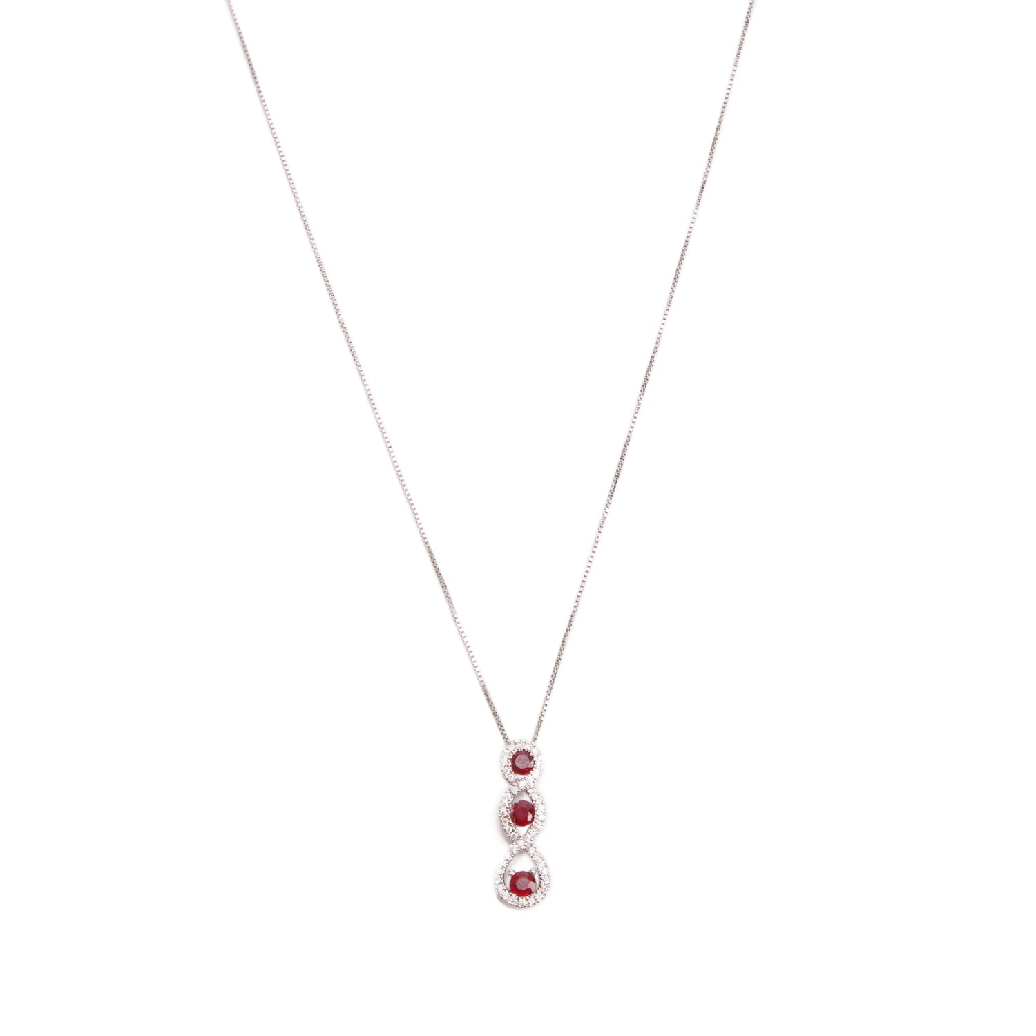 14k White Gold Ruby & Diamond Drop Pendant Necklace