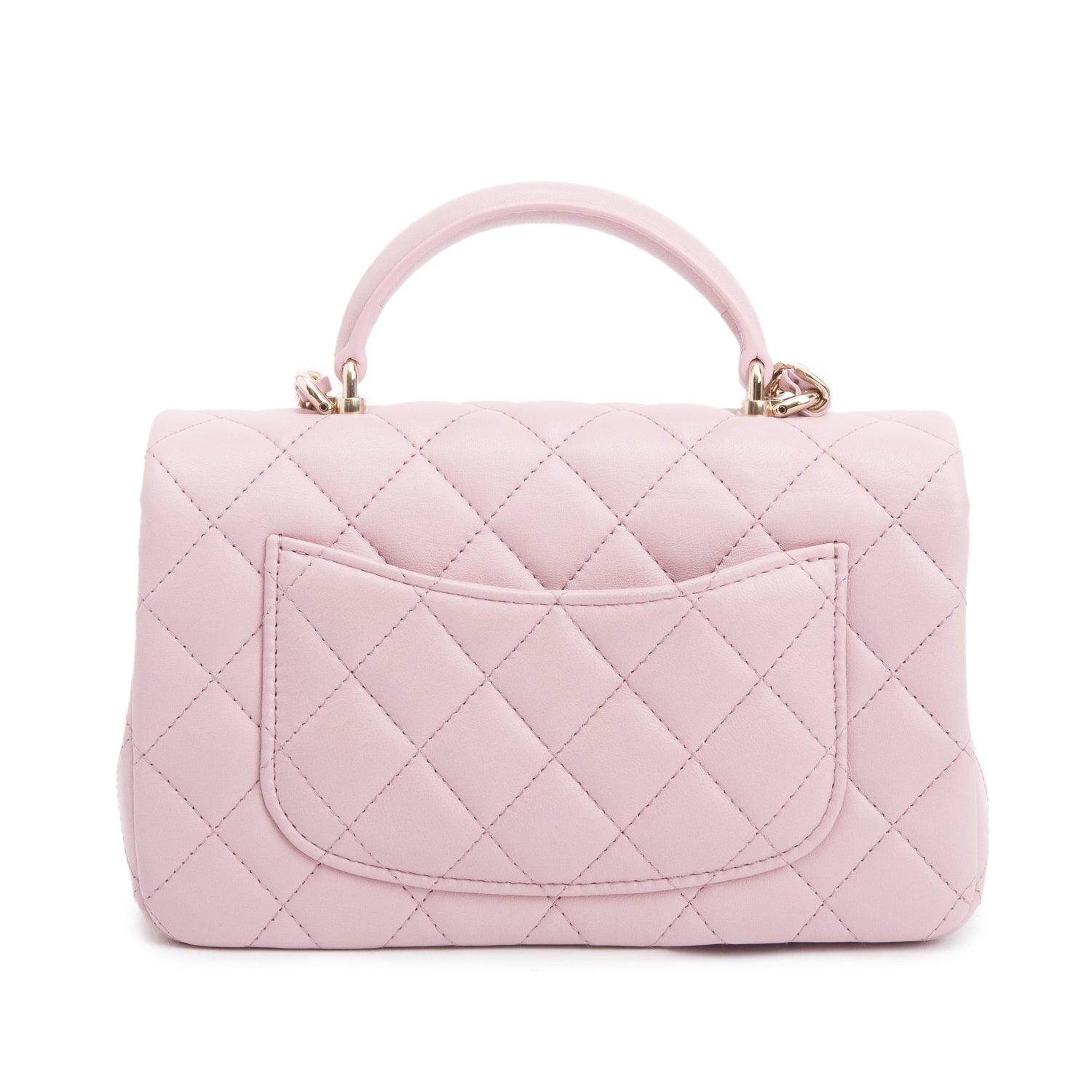 Chanel 2024 Pink Quilted Lambskin Leather Mini Top Handle Rectangular Flap Bag w/ Box & Receipt