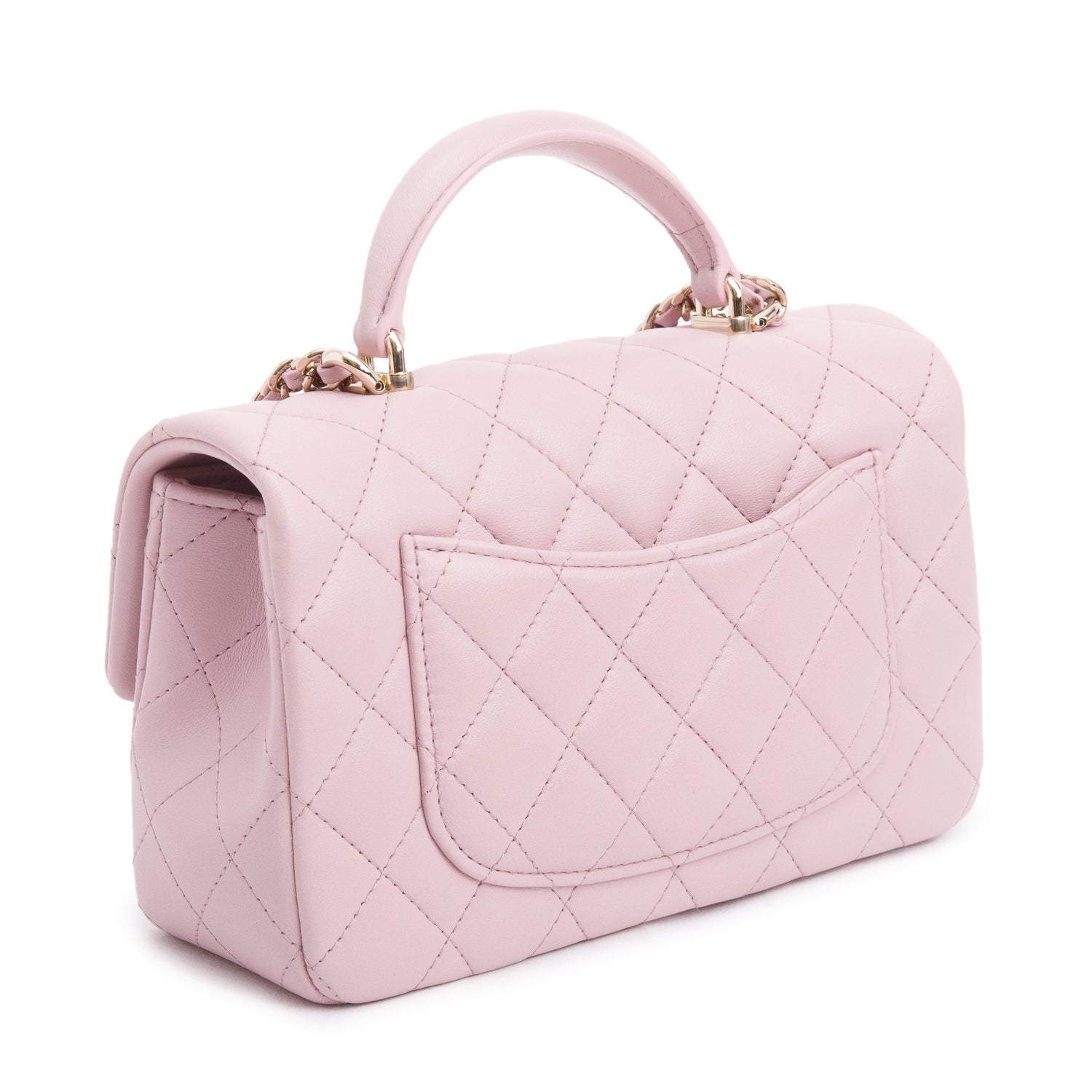 Chanel 2024 Pink Quilted Lambskin Leather Mini Top Handle Rectangular Flap Bag w/ Box & Receipt