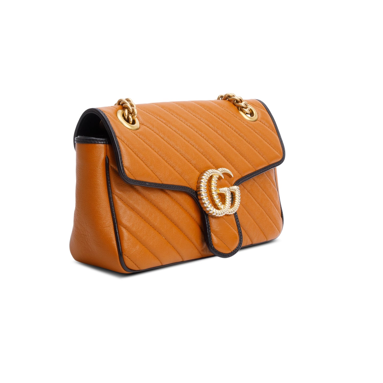 Gucci Brown/Black Trim GG Marmont Matelasse Leather Torchon Small Shoulder Bag