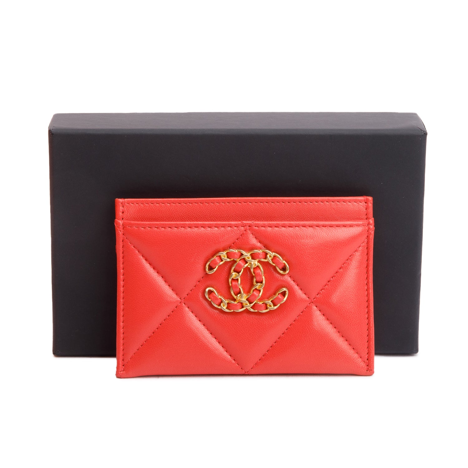 Chanel Coral Quilted Lambskin Leather 19 Card Holder w/ Box