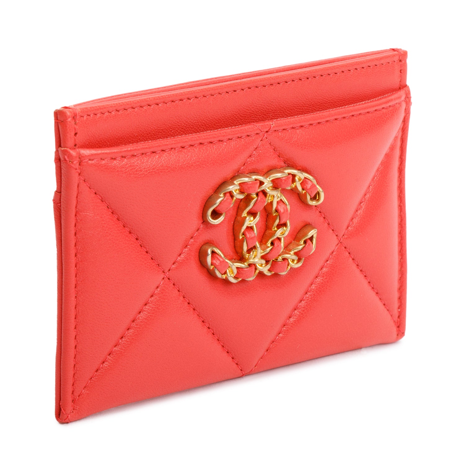 Chanel Coral Quilted Lambskin Leather 19 Card Holder w/ Box