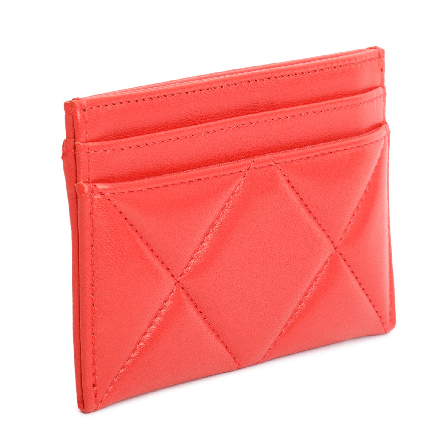 Chanel Coral Quilted Lambskin Leather 19 Card Holder w/ Box