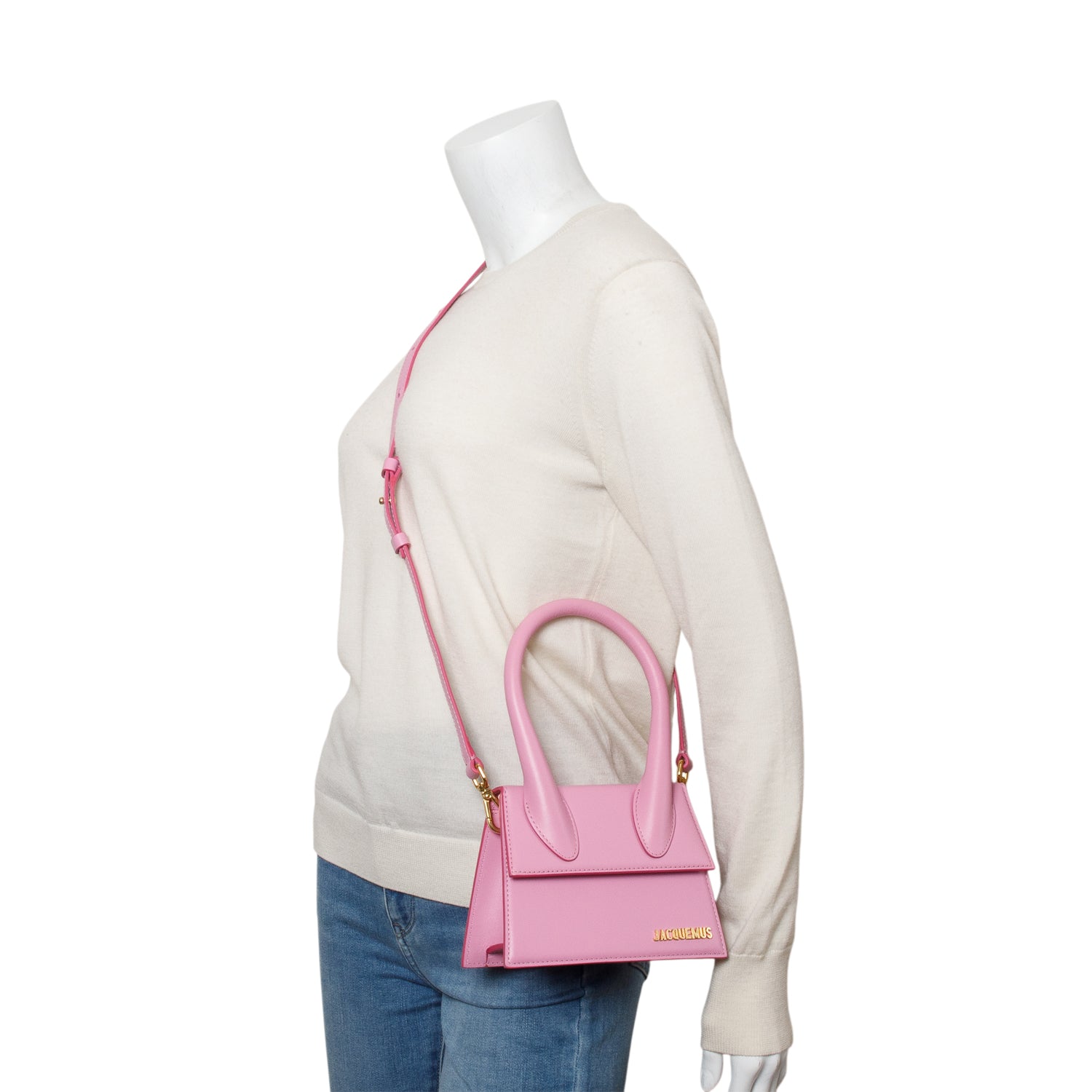 Jacquemus Pink Calfskin Leather Le Chiquito Moyen Bag w/ Strap