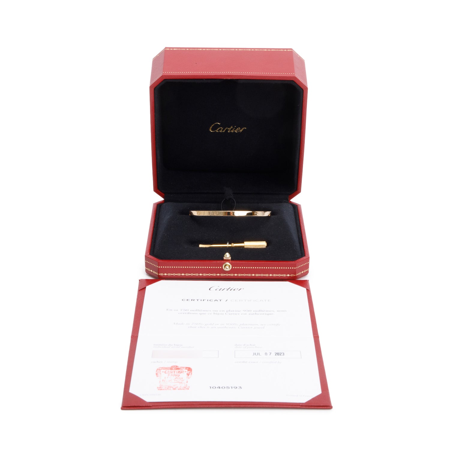 Cartier 2023 18k Yellow Gold 3.65 MM Love Bracelet, Small Model, Size 18 w/ Box & Certificate