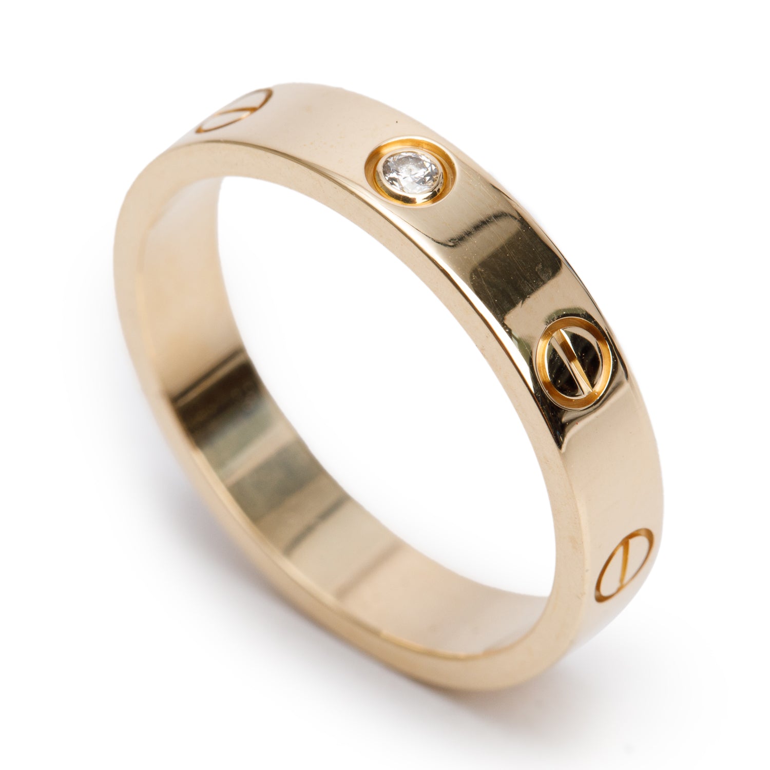 Cartier 18k Yellow Gold 1 Diamond 4 MM Love Wedding Band Ring, Size 57 8
