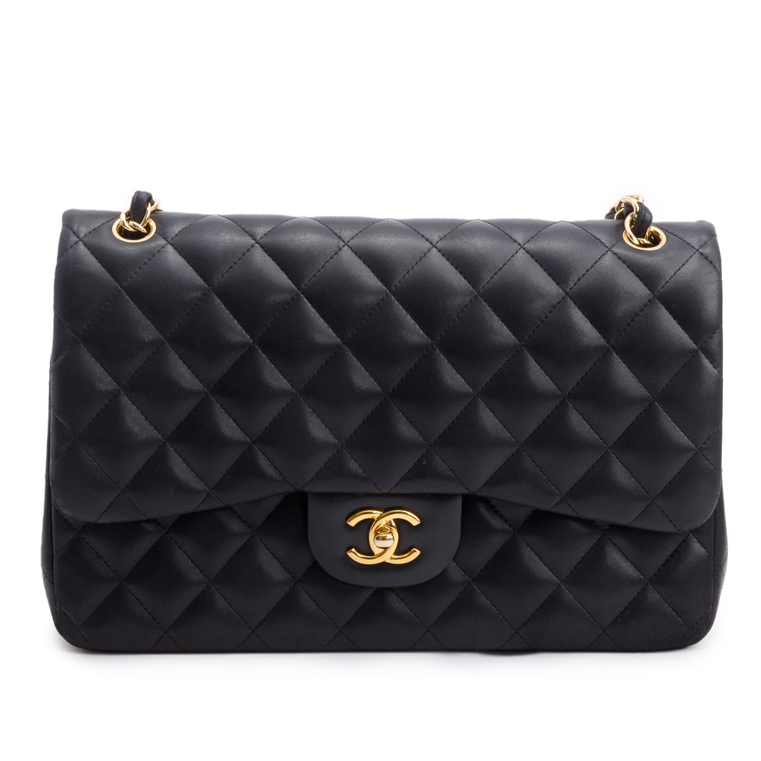 Chanel Black Quilted Lambskin Leather Classic Jumbo Double Flap Bag w/ Box, Receipt & Authenticity Card