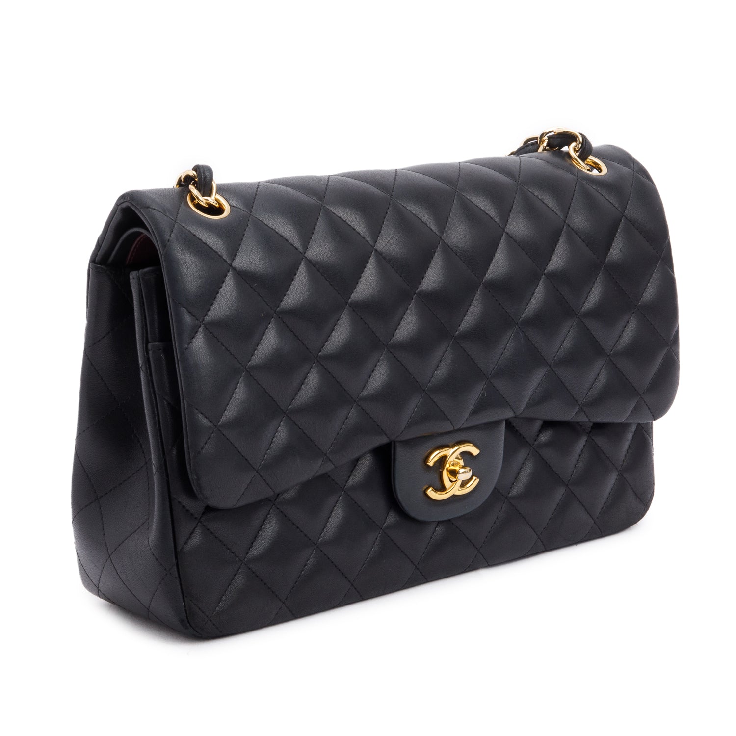 Chanel Black Quilted Lambskin Leather Classic Jumbo Double Flap Bag w/ Box, Receipt & Authenticity Card