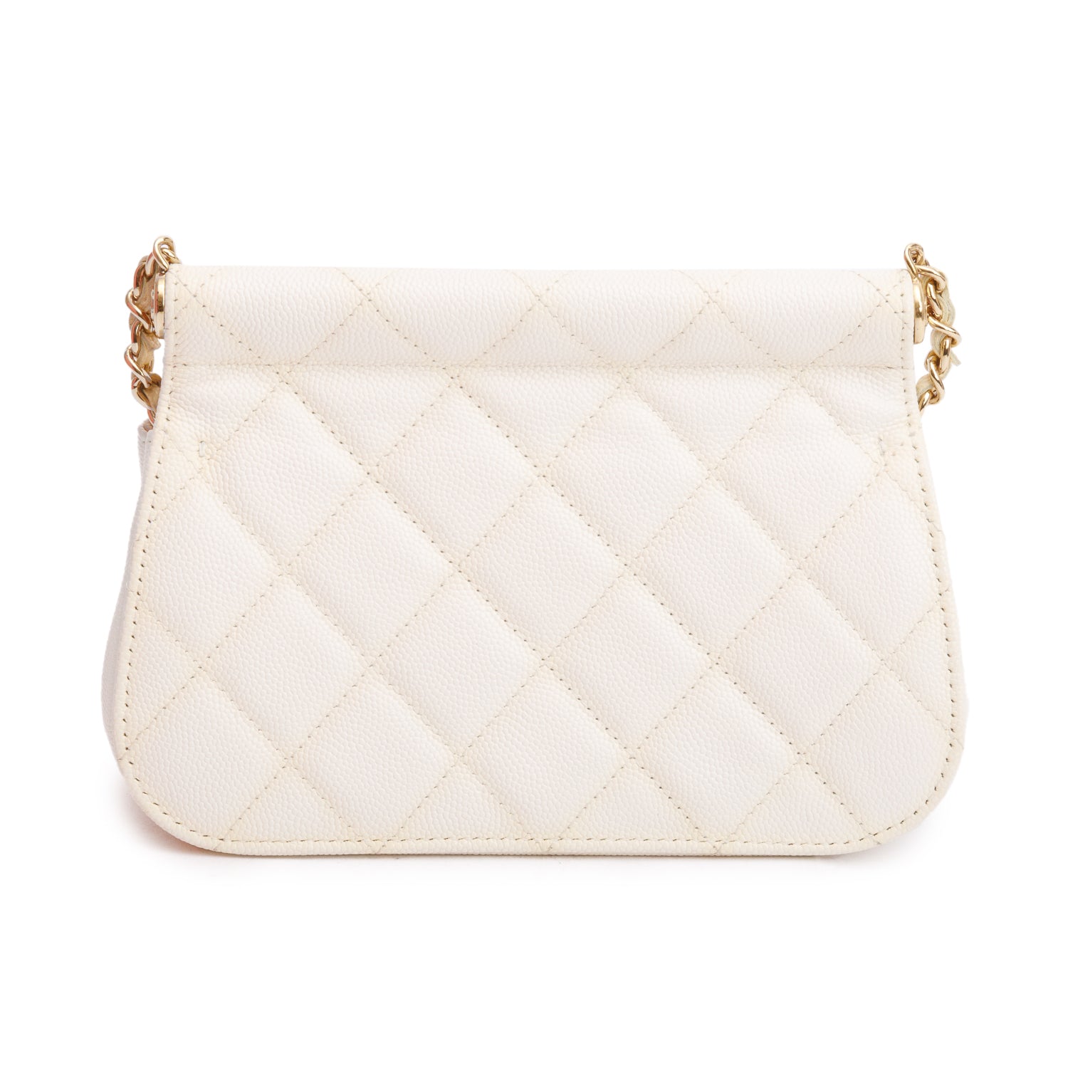 Chanel White Quilted Caviar Leather CC Frame Flap Clutch with Chain