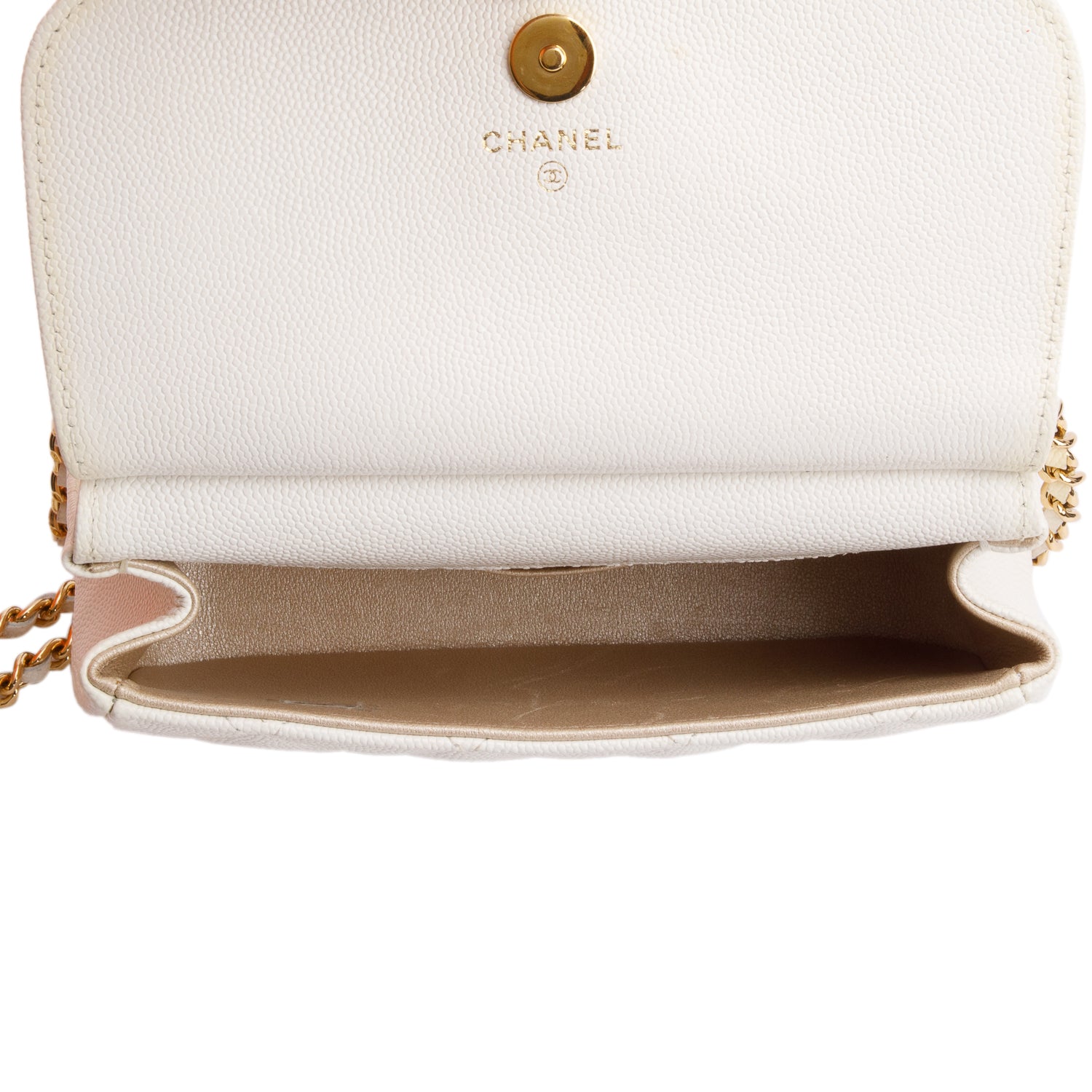 Chanel White Quilted Caviar Leather CC Frame Flap Clutch with Chain